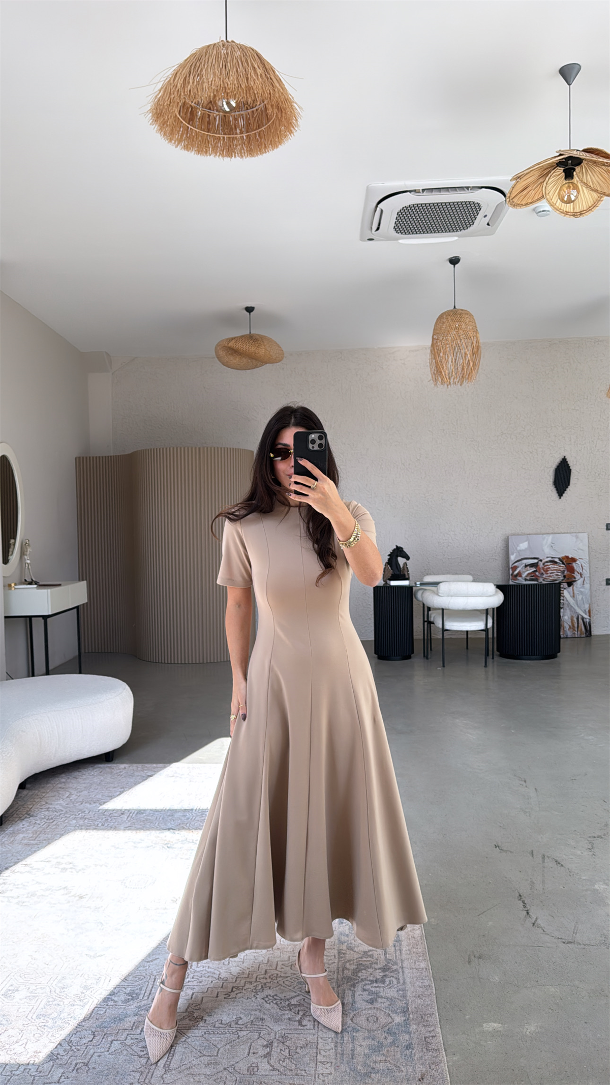 Vizon Parçalı Massi Model Maxi Elbise