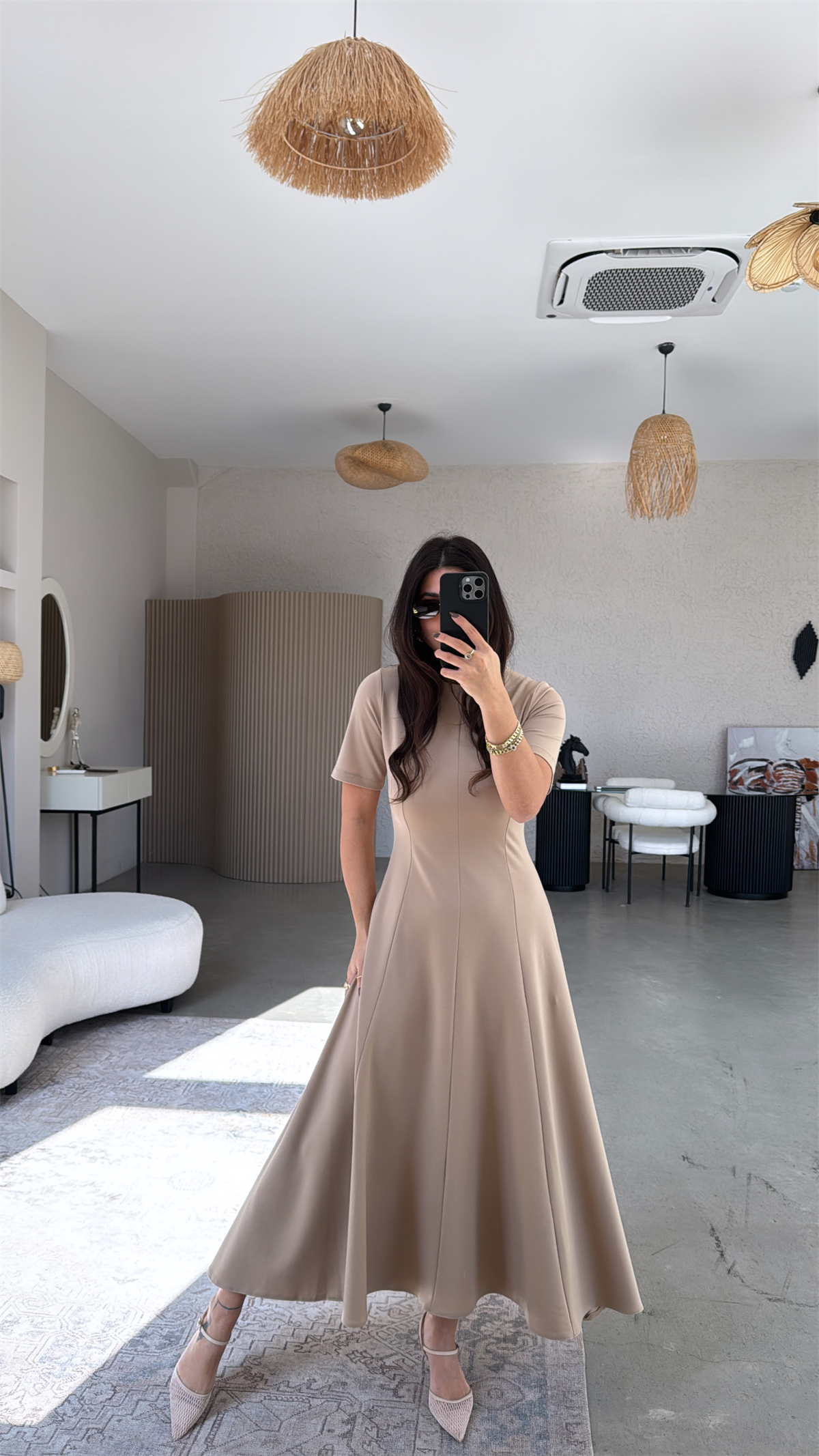 Vizon Parçalı Massi Model Maxi Elbise