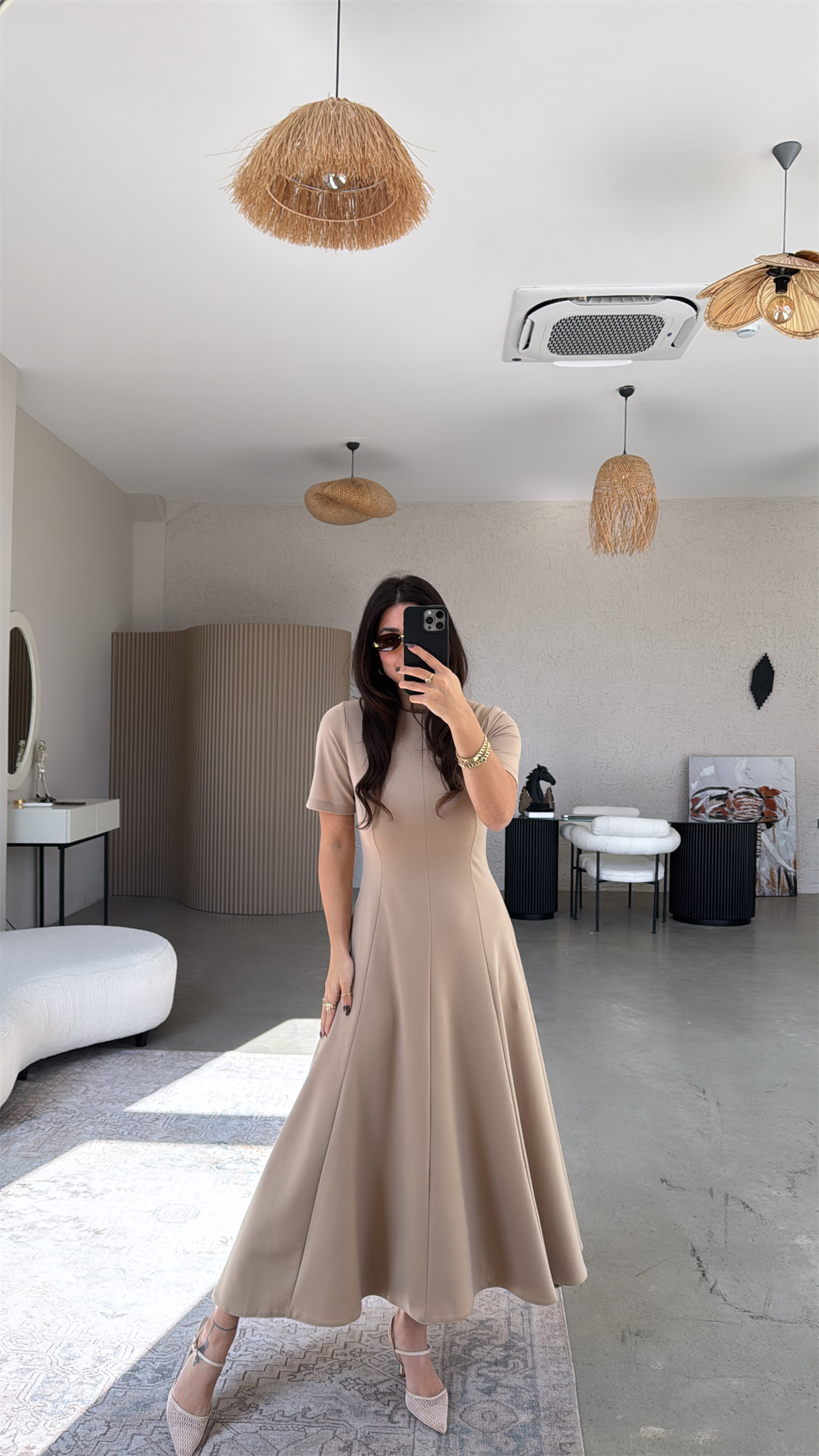 Vizon Parçalı Massi Model Maxi Elbise