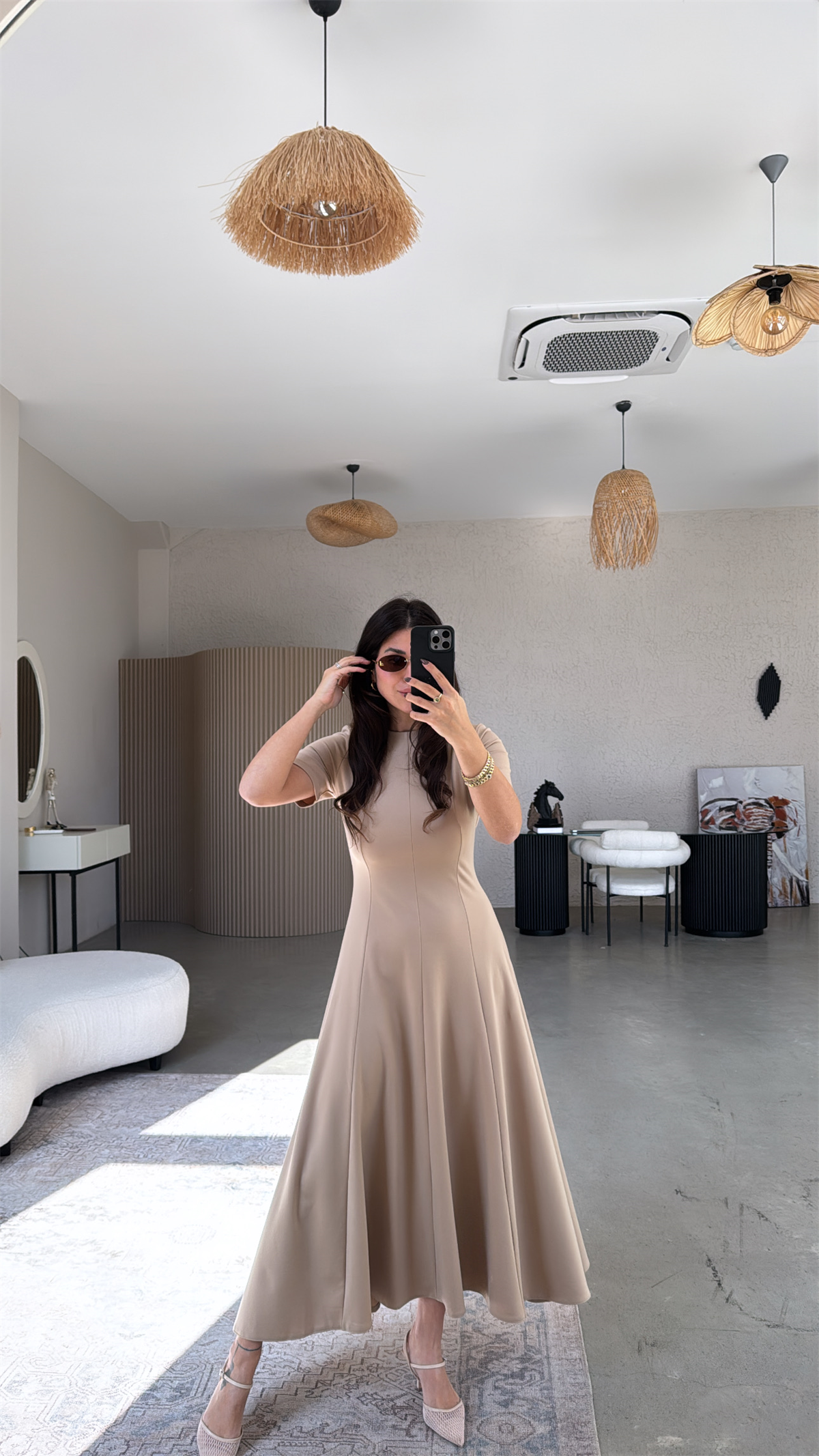 Vizon Parçalı Massi Model Maxi Elbise