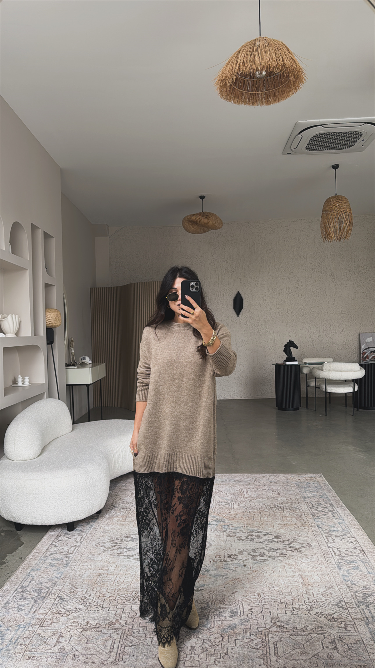 Vizon Triko Dantelli Maxi Boy Elbise