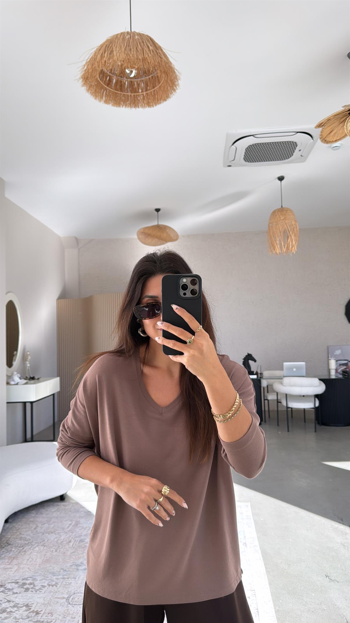 Vizon V Yaka Basic İnce Triko Bluz