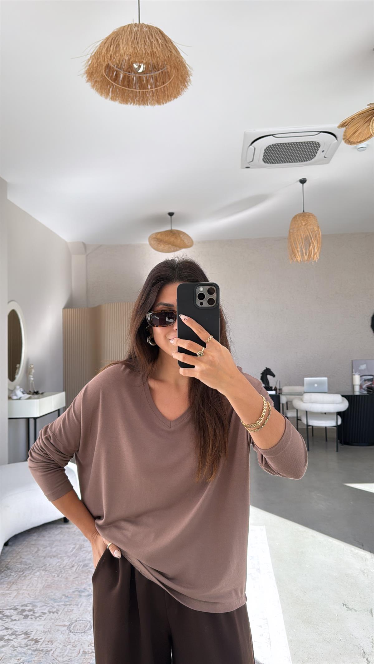 Vizon V Yaka Basic İnce Triko Bluz