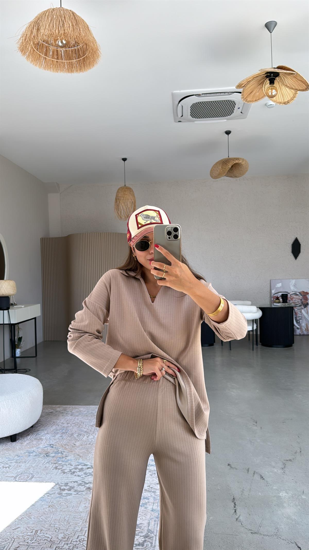 Vizon Yakalı Modal Kumaş Takım