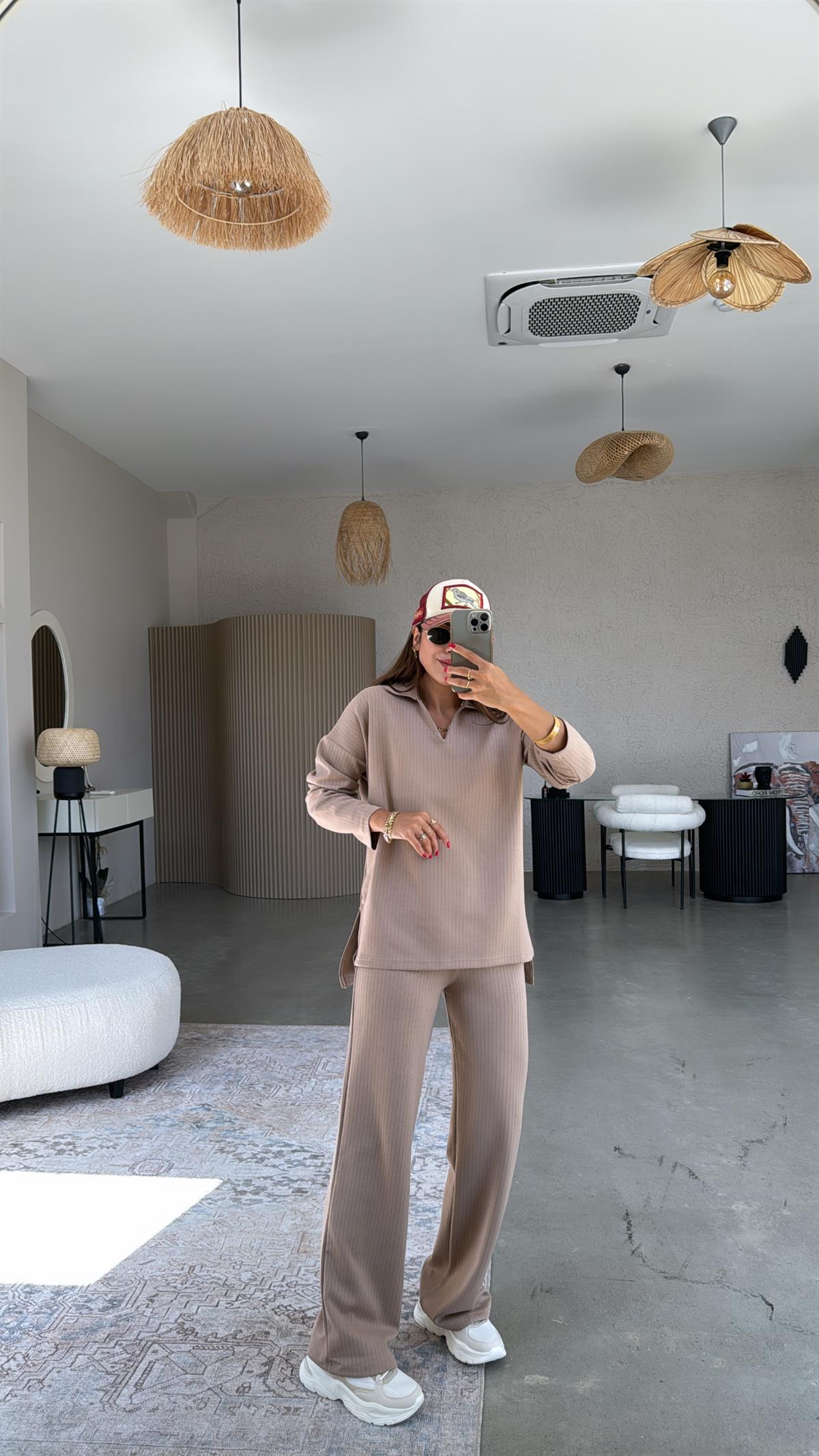 Vizon Yakalı Modal Kumaş Takım