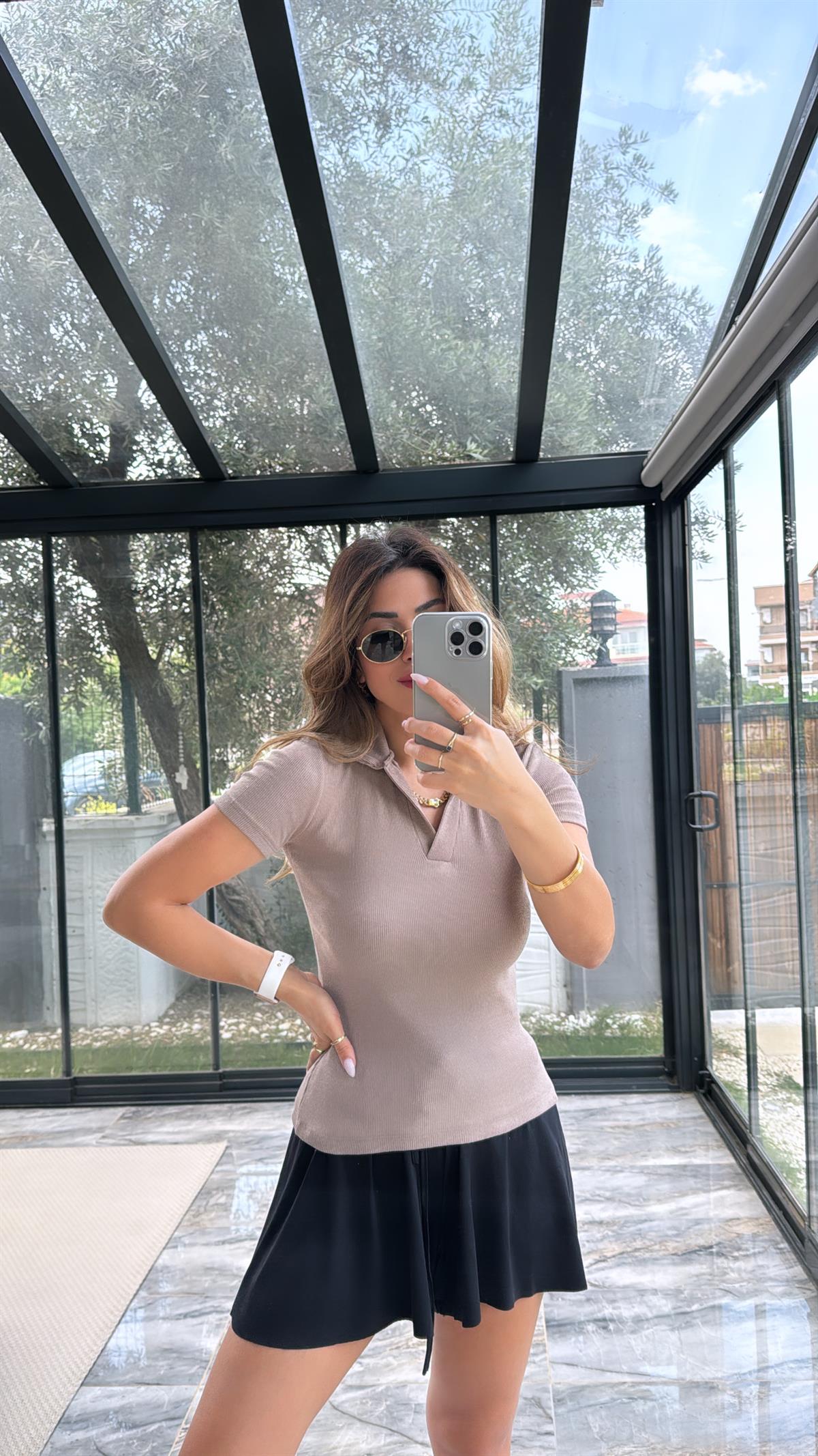 Vizon Yakalı Ribana Tshirt