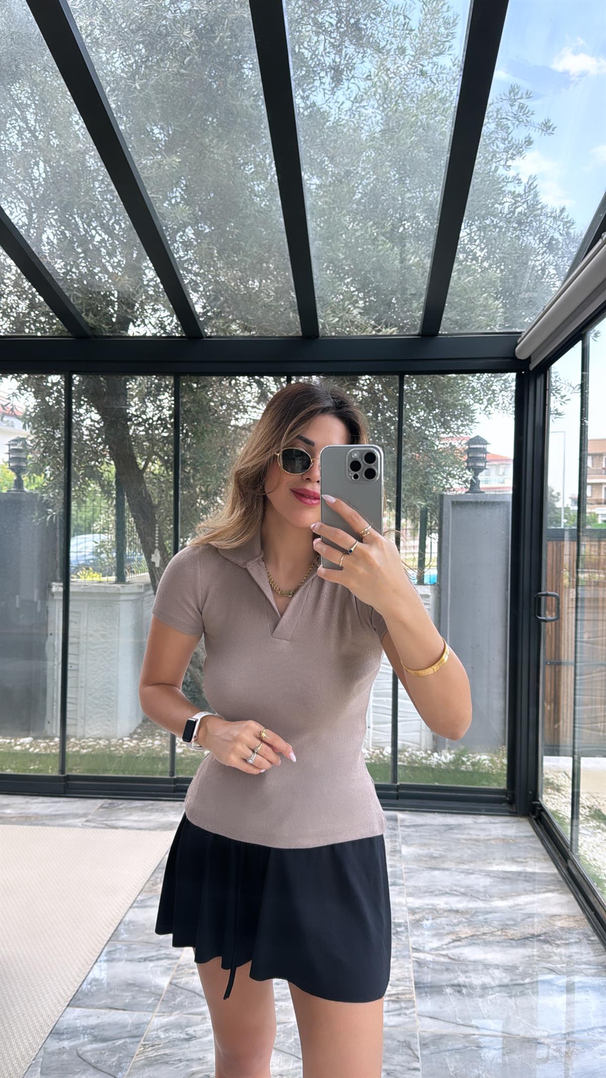 Vizon Yakalı Ribana Tshirt