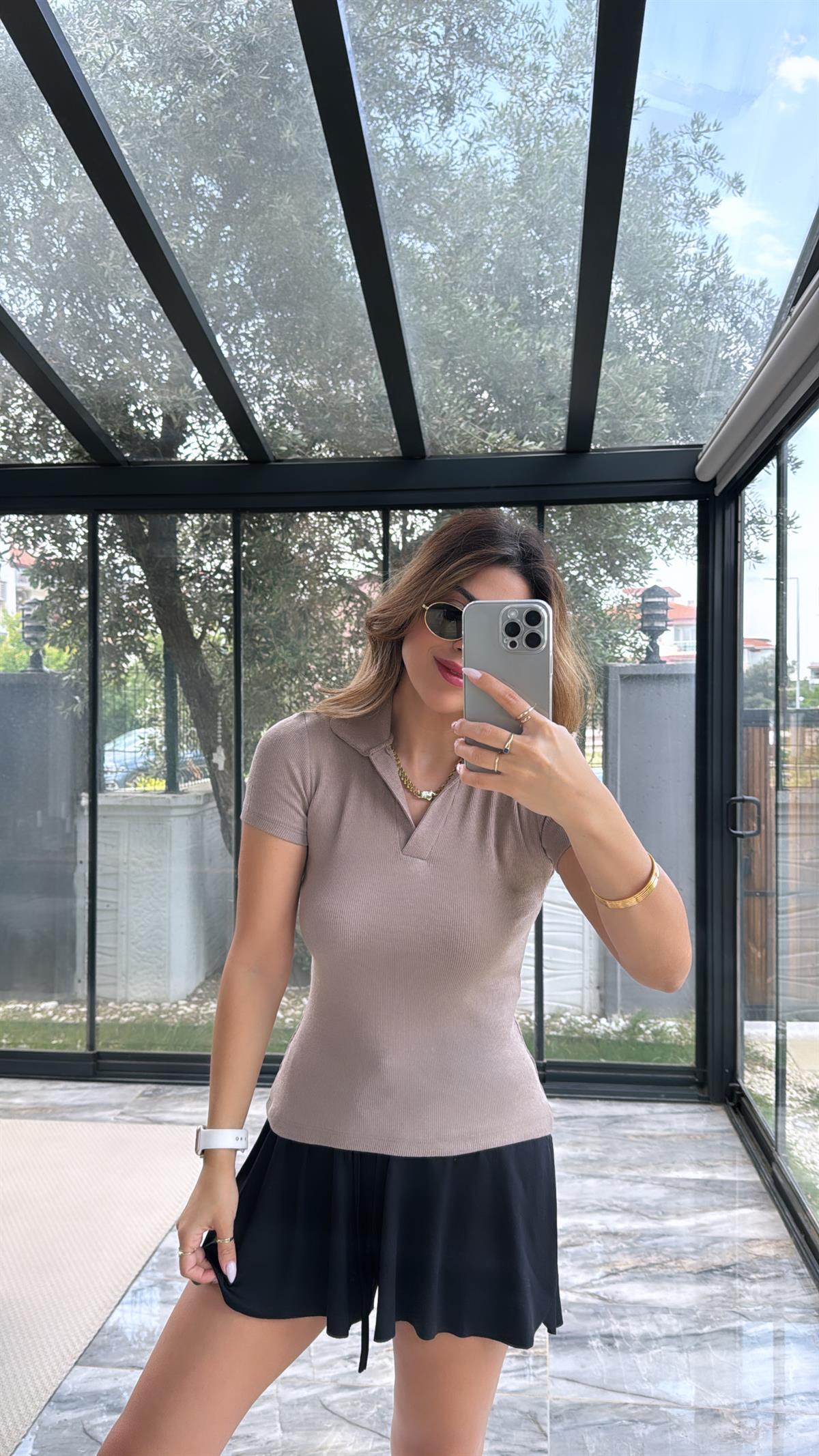 Vizon Yakalı Ribana Tshirt