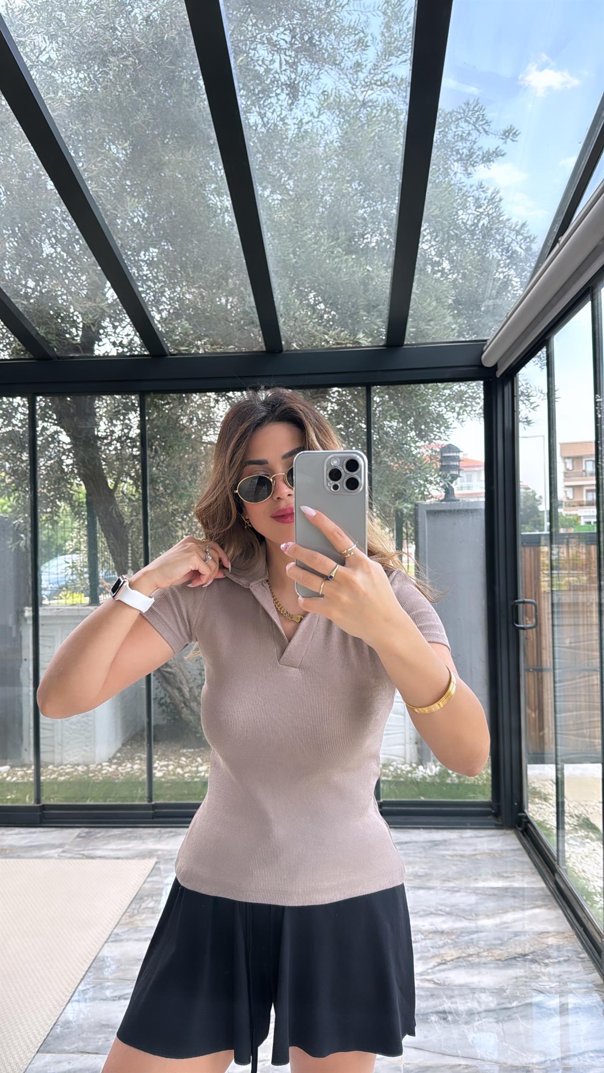 Vizon Yakalı Ribana Tshirt