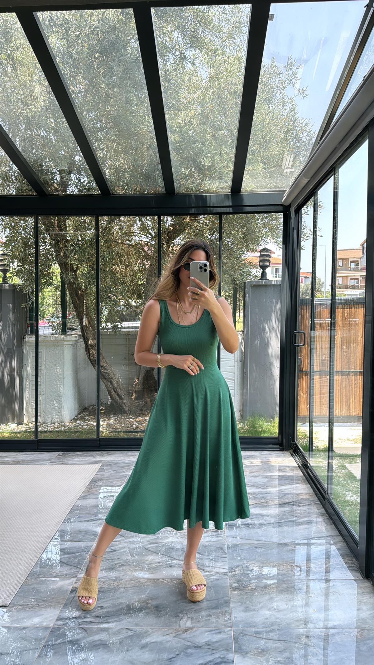 Yeşil Özel Üretim Kaşkorse Basic Elbise