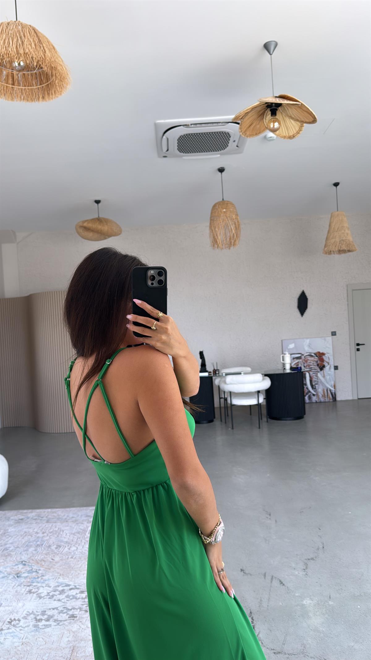 Yeşil Sırtı Çapraz Askılı Buzzy Tulum