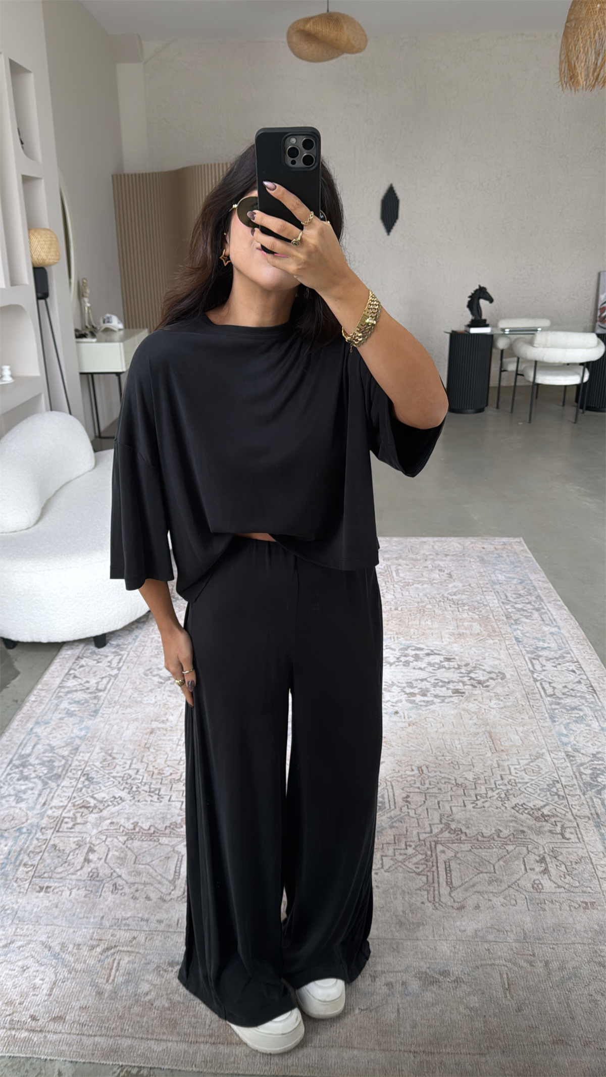 Yıkamalı Liyosel Kumaş Siyah Alt Üst Takım