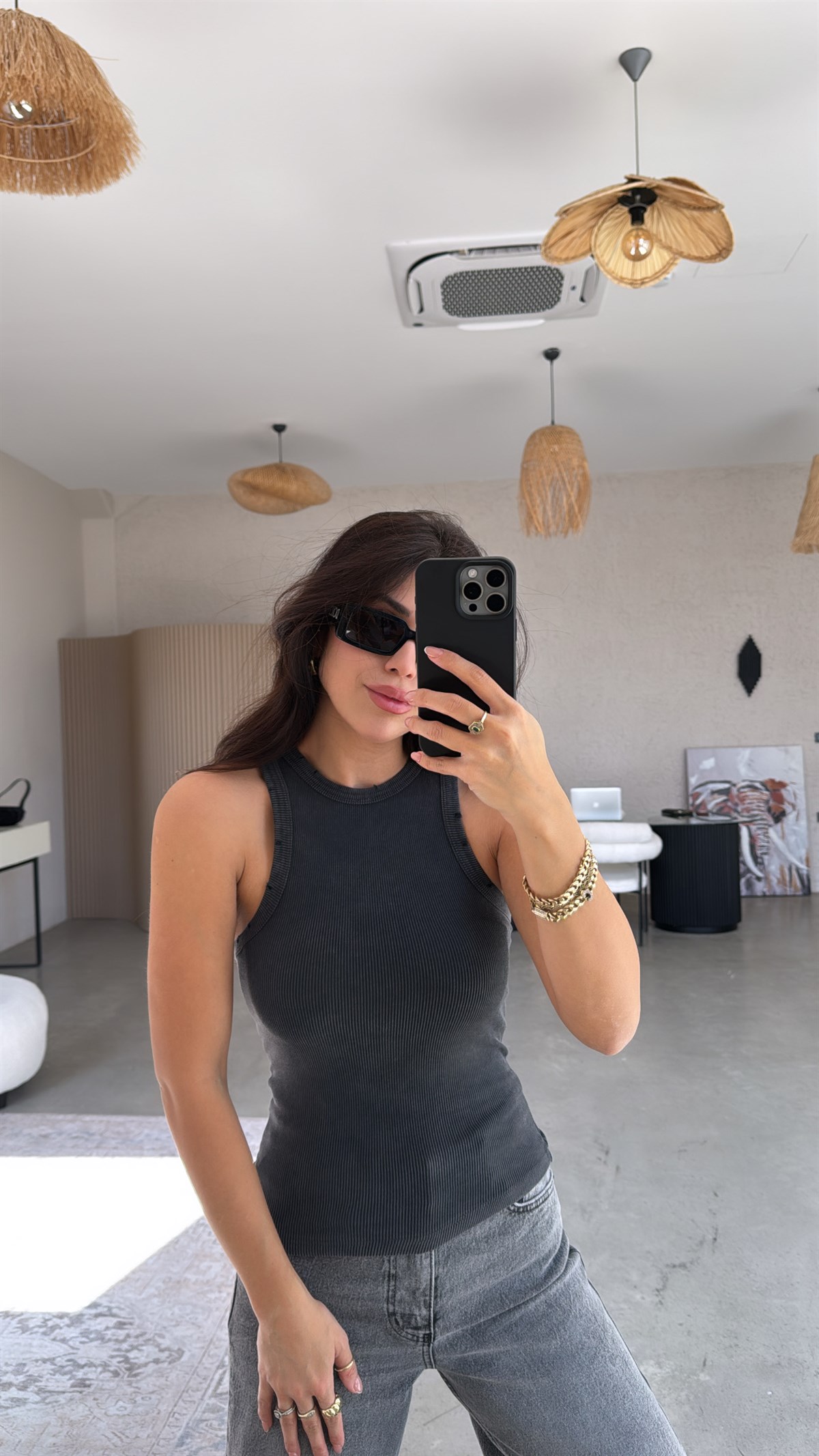 Yıpratmalı Yıkamalı Fitilli Pamuk Atlet