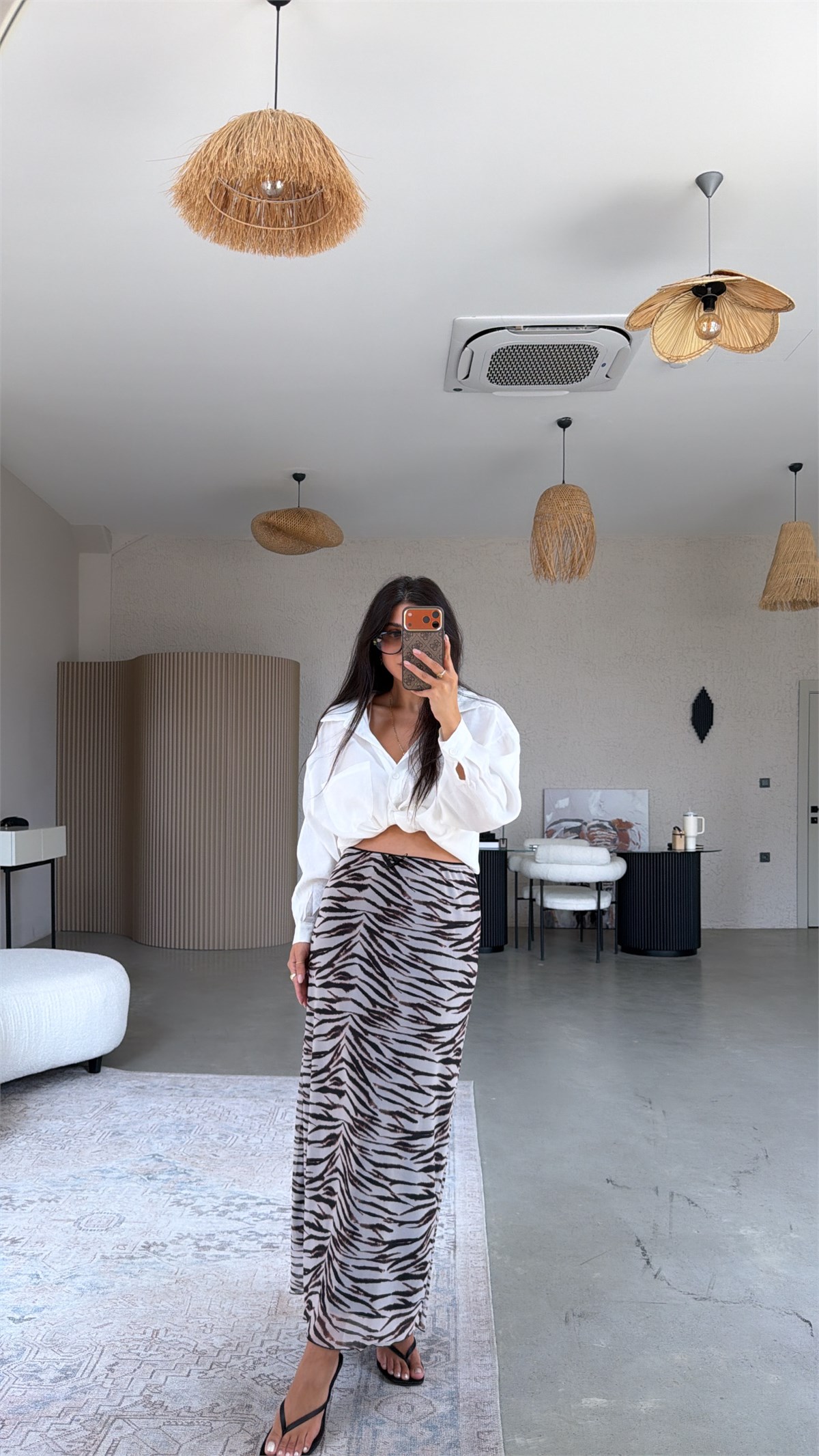 Zebra Desenli Astarlı Tül Etek