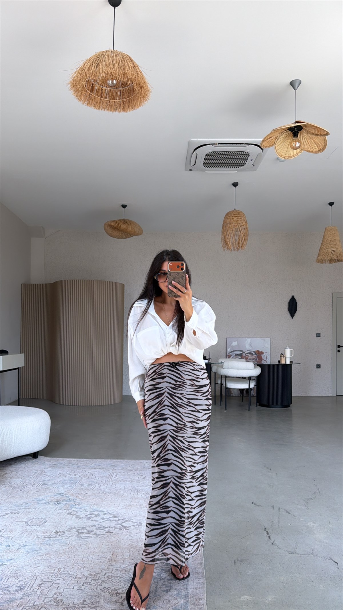 Zebra Desenli Astarlı Tül Etek