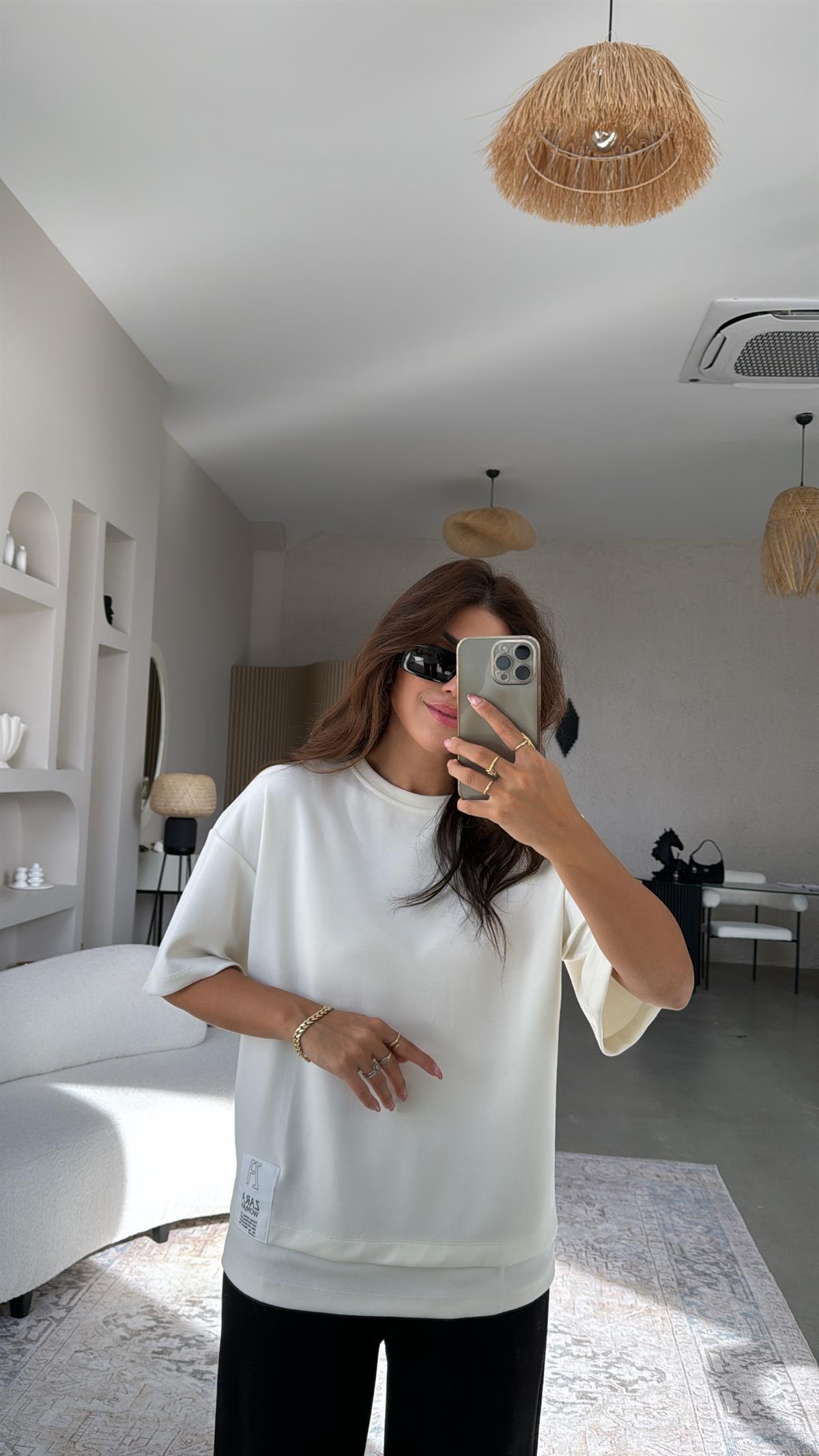 ZR Ekru Kısa Kol Sweatshirt