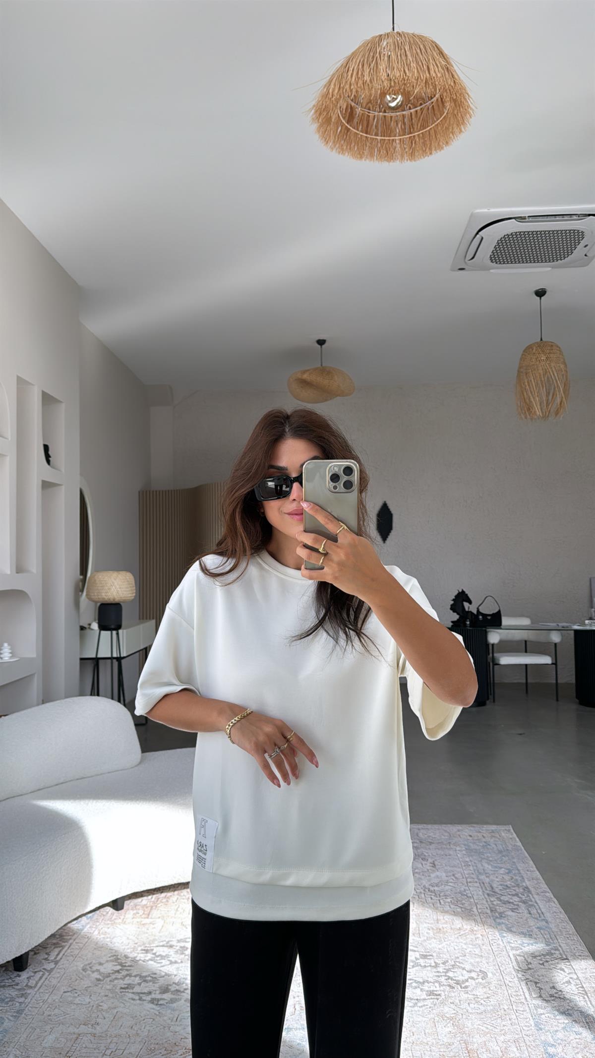 ZR Ekru Kısa Kol Sweatshirt