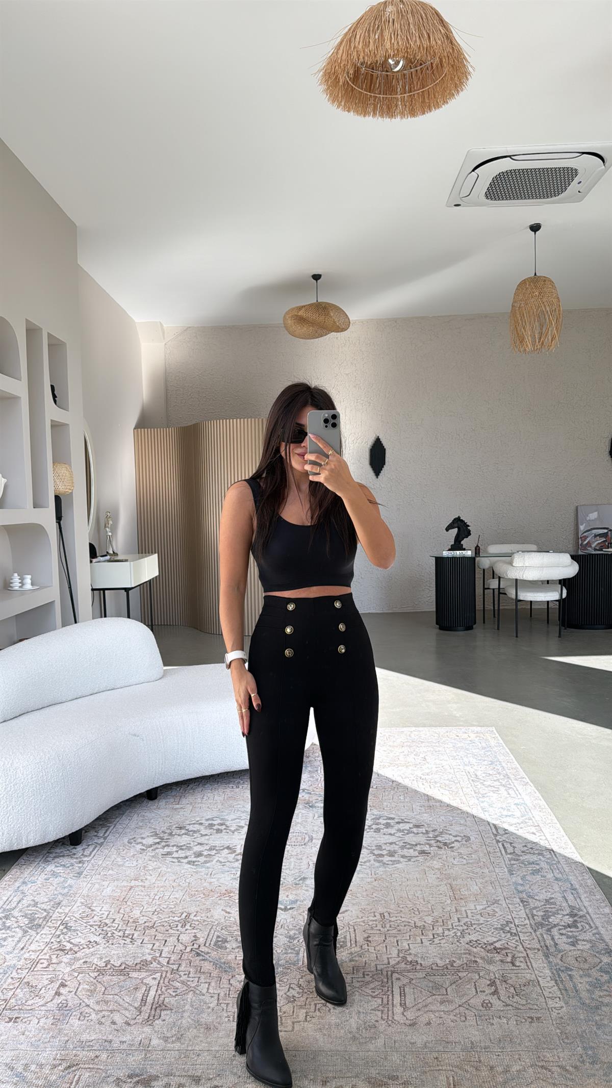 Zr Gold Düğmeli Toparlayıcı Tayt Pantolon