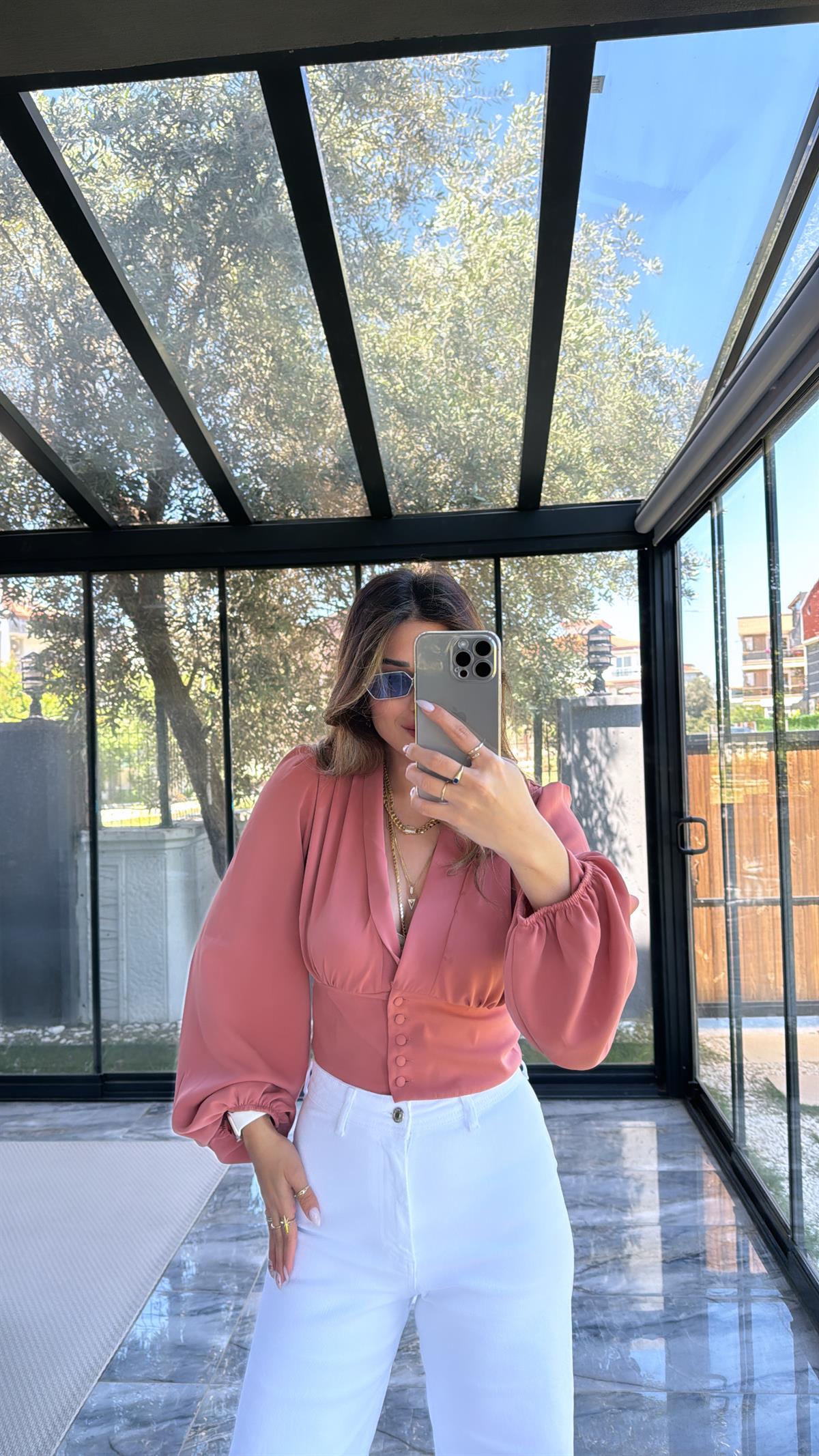 ZR Gülkurusu Balon Kollu Bluz