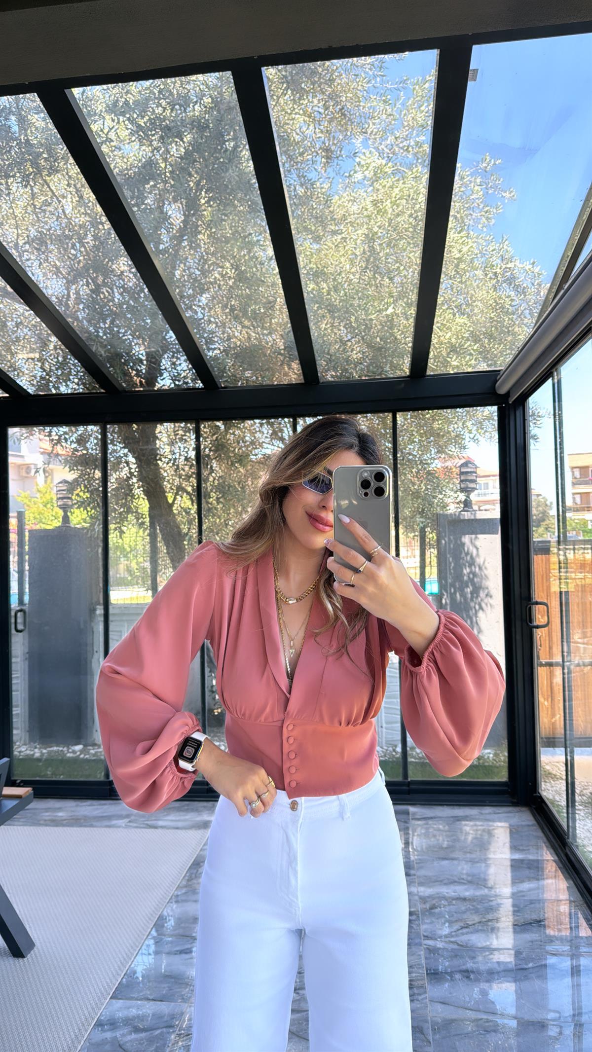 ZR Gülkurusu Balon Kollu Bluz