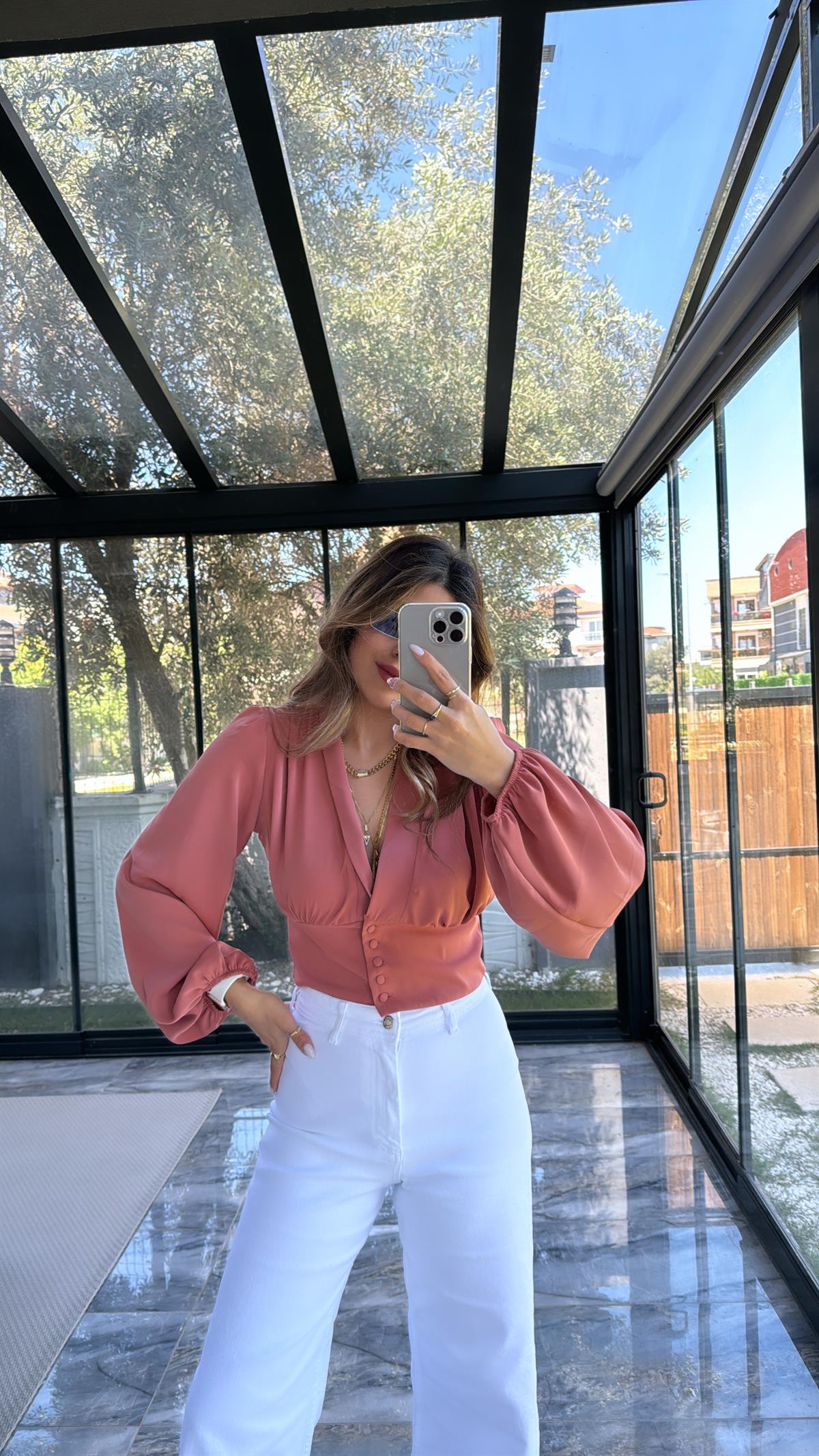 ZR Gülkurusu Balon Kollu Bluz