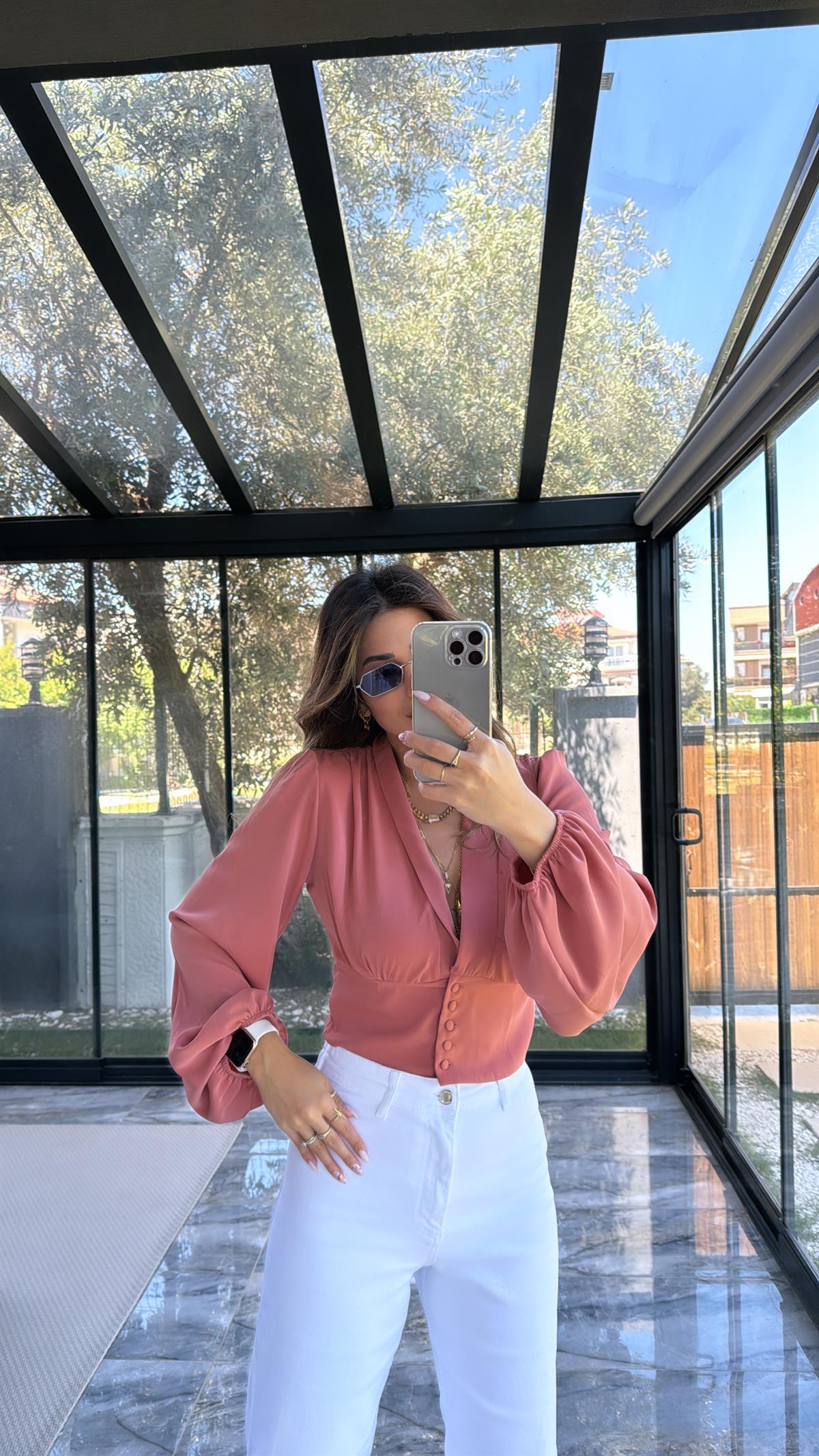 ZR Gülkurusu Balon Kollu Bluz