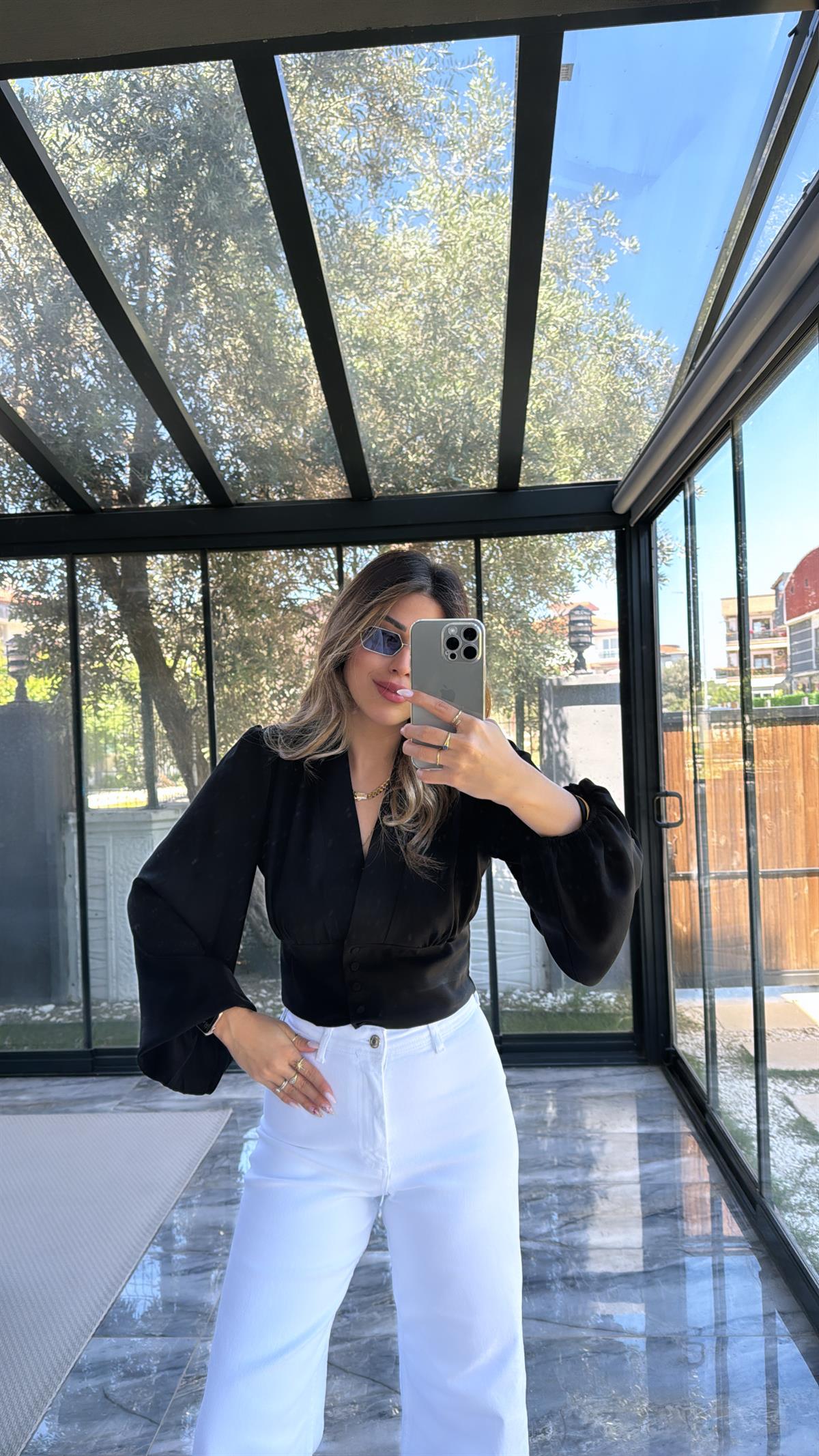 ZR Siyah Balon Kollu Bluz