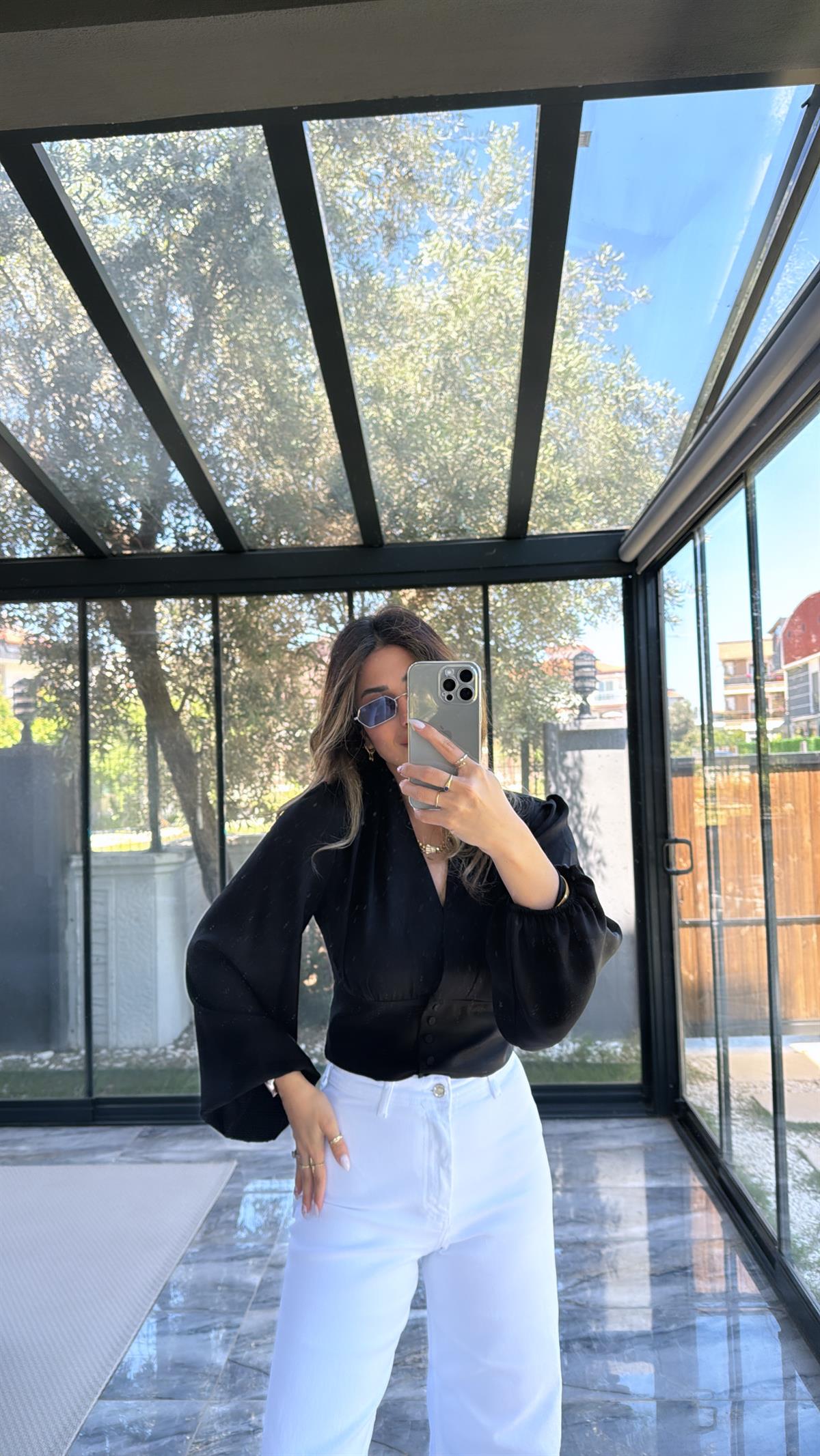 ZR Siyah Balon Kollu Bluz