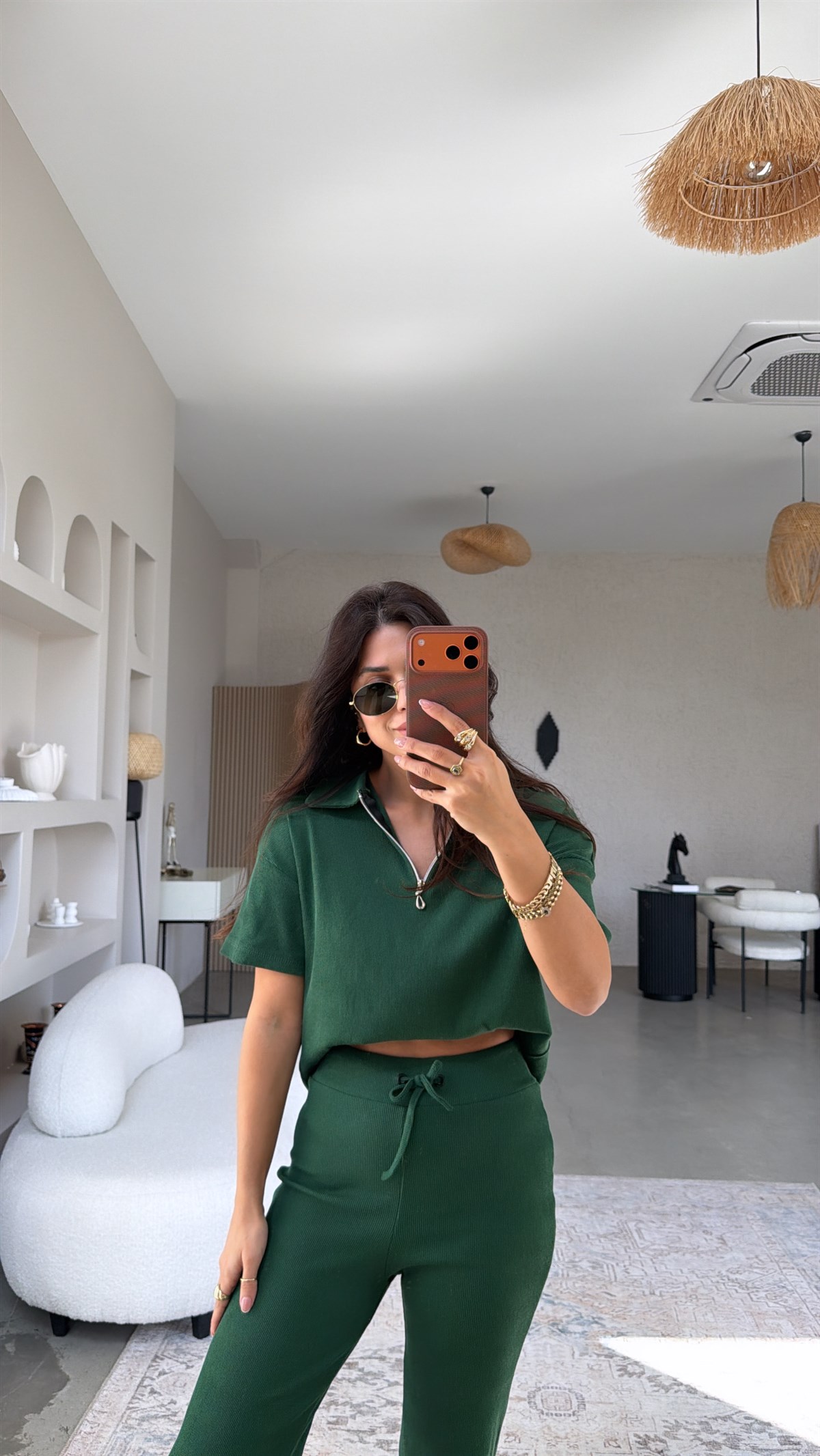 Zümrüt Fitilli Fermuarlı Kısa Kol Basic Takım