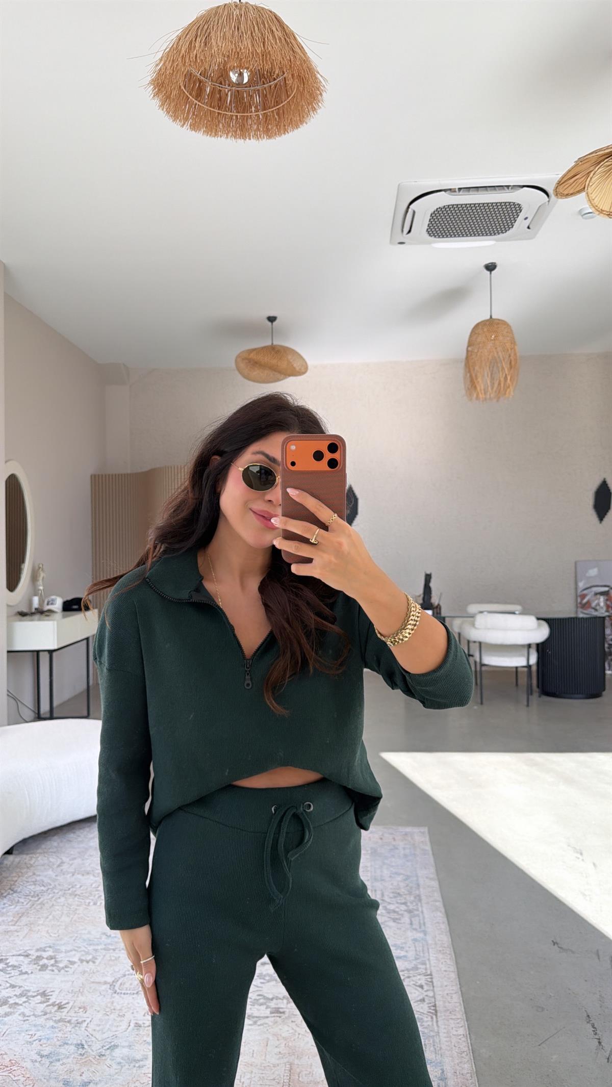 Zümrüt Yarım Fermuarlı Fitilli Basic Takım