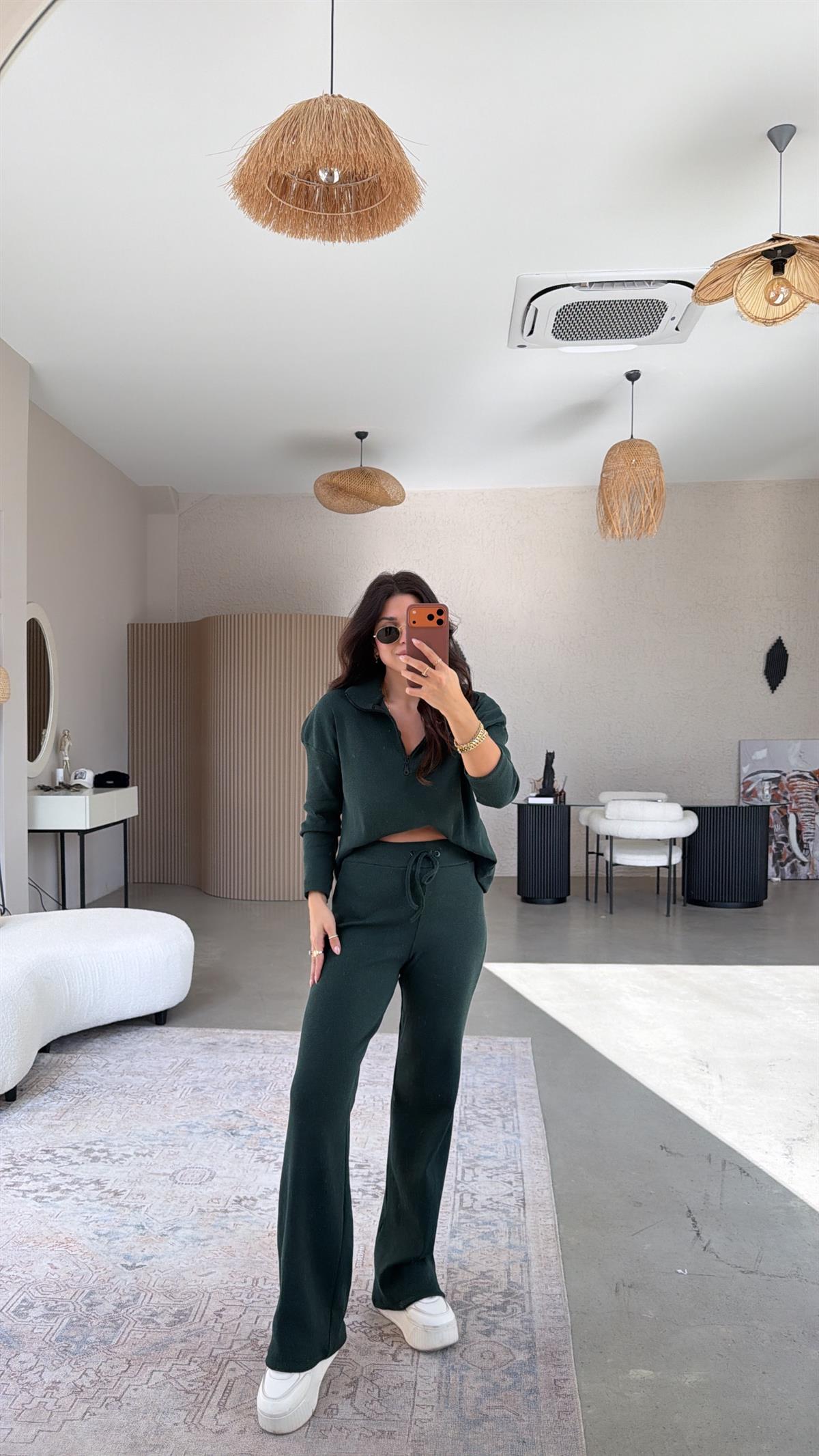 Zümrüt Yarım Fermuarlı Fitilli Basic Takım