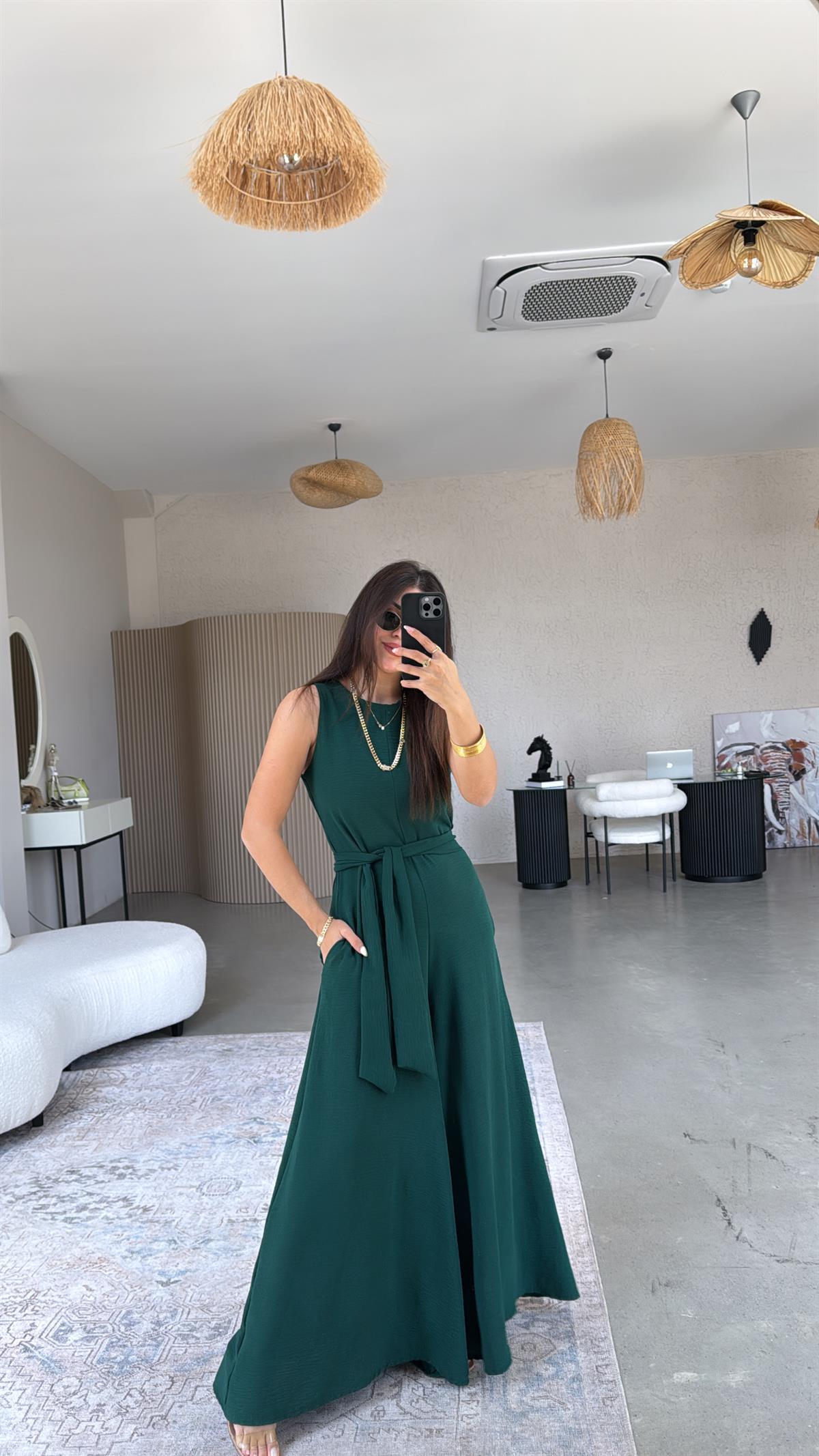 Zümrüt Yeşili Bol Paça Tulum