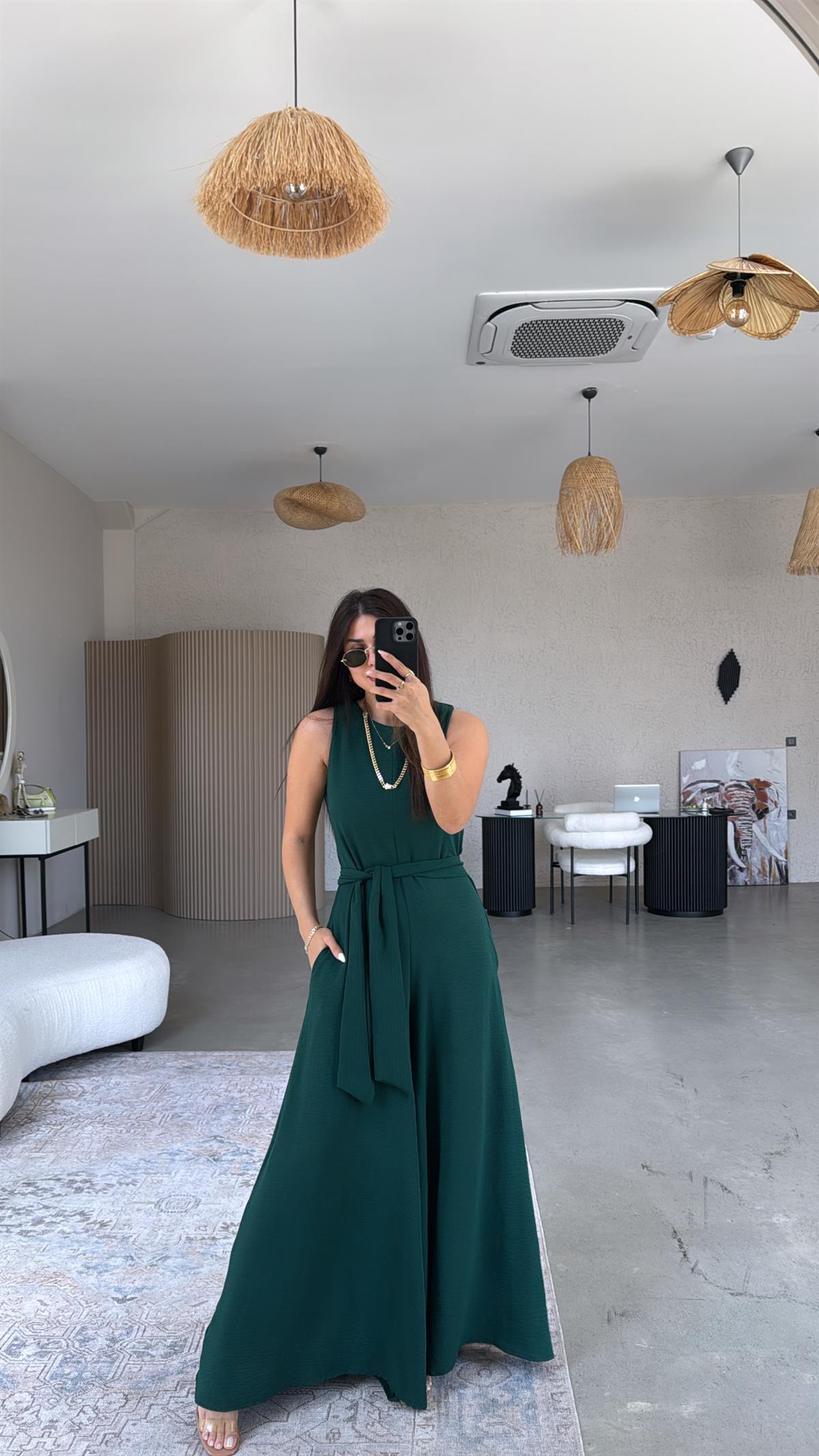 Zümrüt Yeşili Bol Paça Tulum