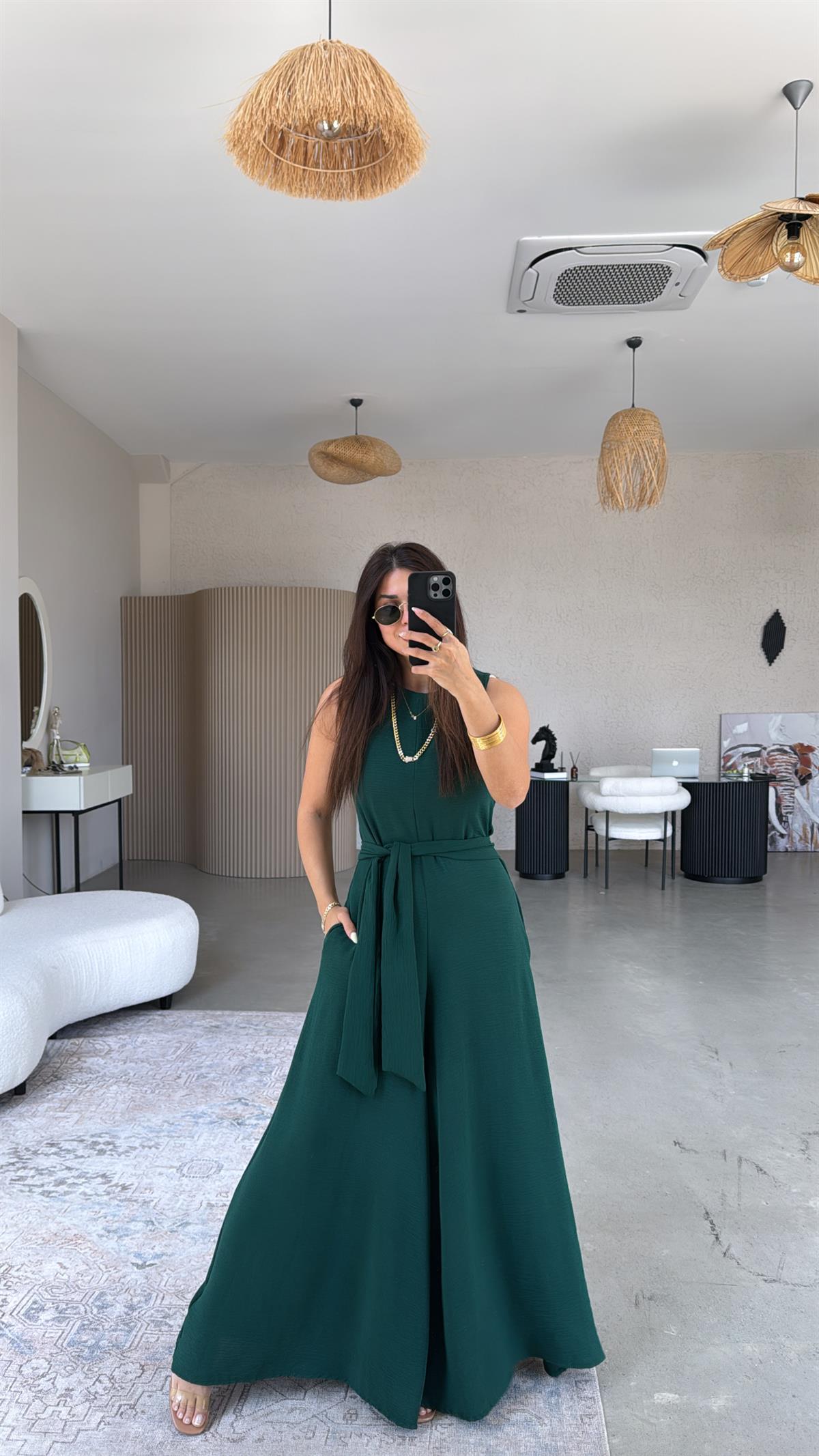 Zümrüt Yeşili Bol Paça Tulum