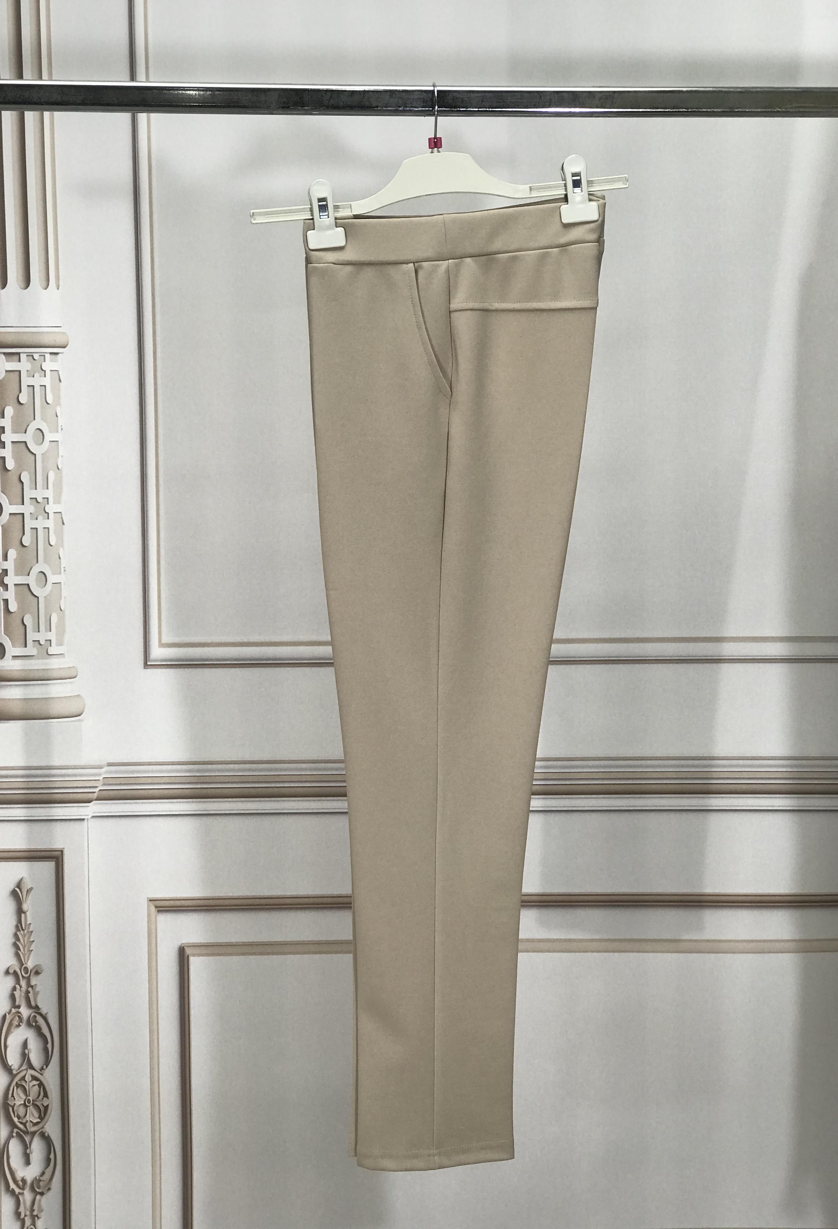 2117 Eflatun Dar Paça Krep Pantolon Vizon