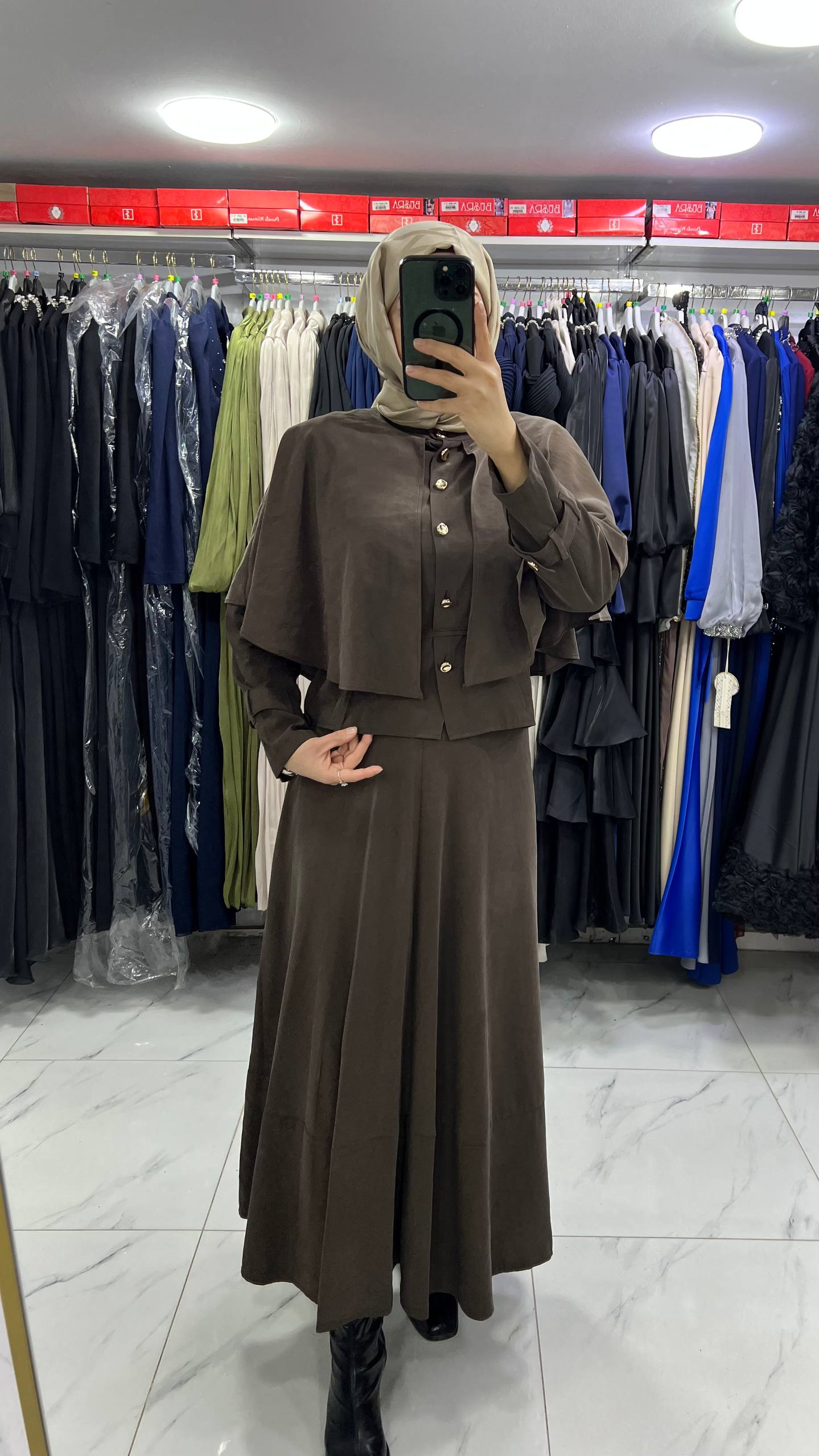 2934 Esvet Tencel Pantalonlu Takım KAHVE