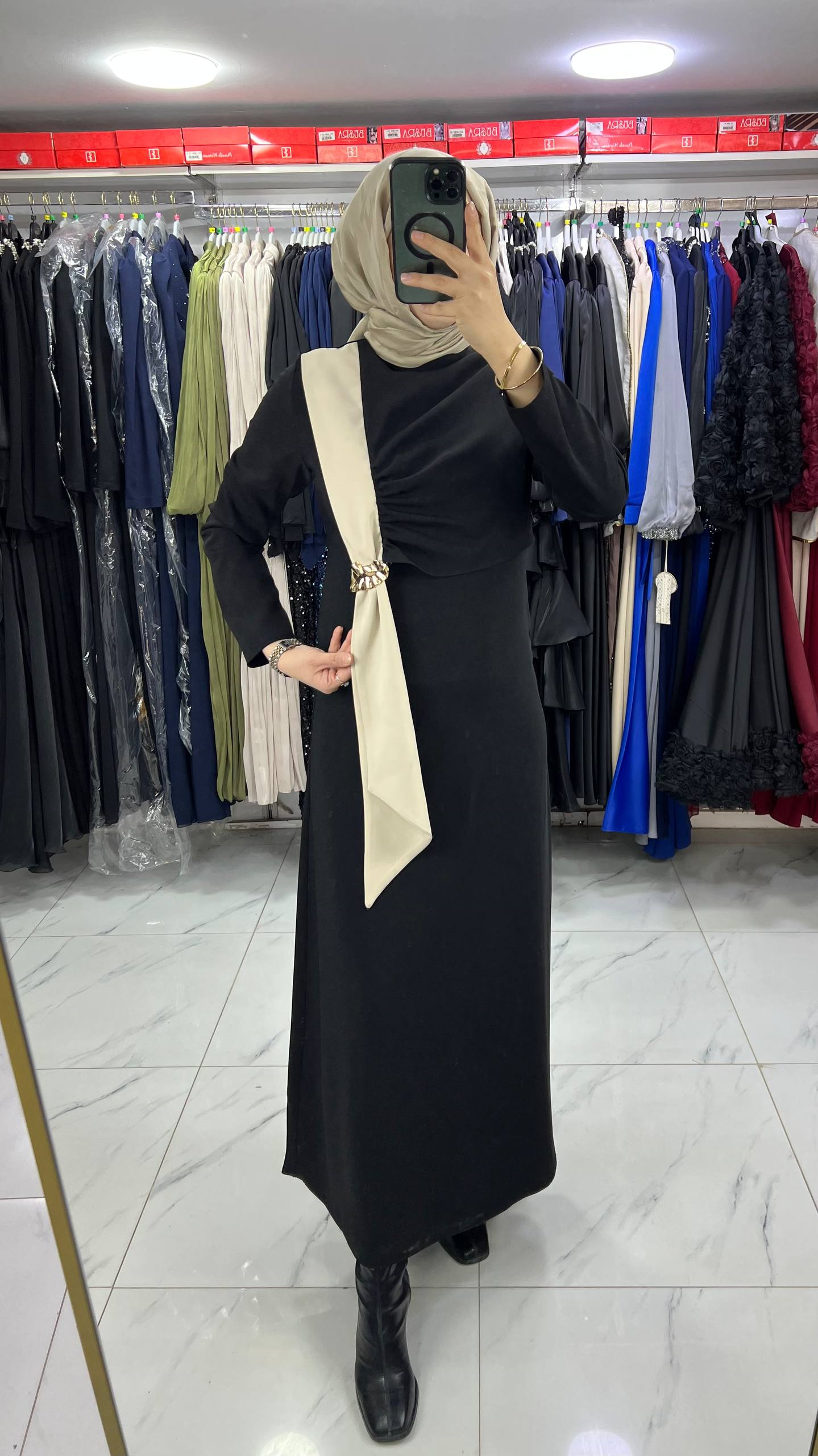 5219 Nihle Krep Elbise SİYAH
