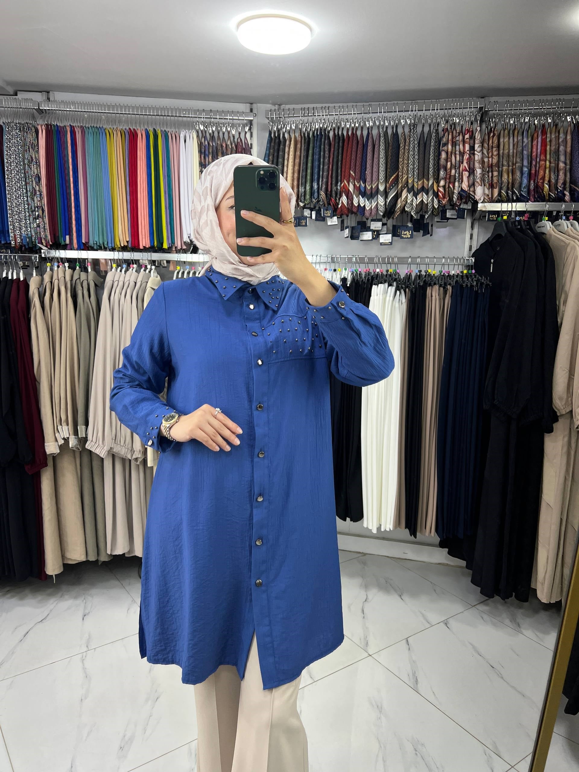 7087 Şura Çilek Kumaş Tunik LACİVERT