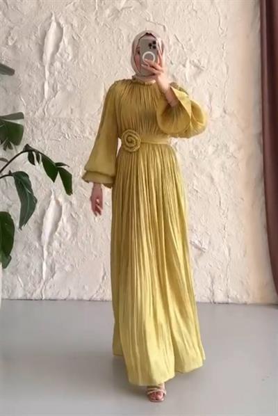 1913 EQOSE Shine Taşlı Elbise YAĞ YEŞİLİ