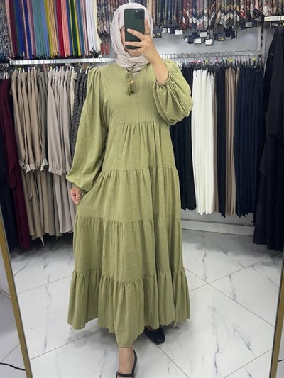 26232 Hoops Püskül Bağlama Elbise YEŞİL