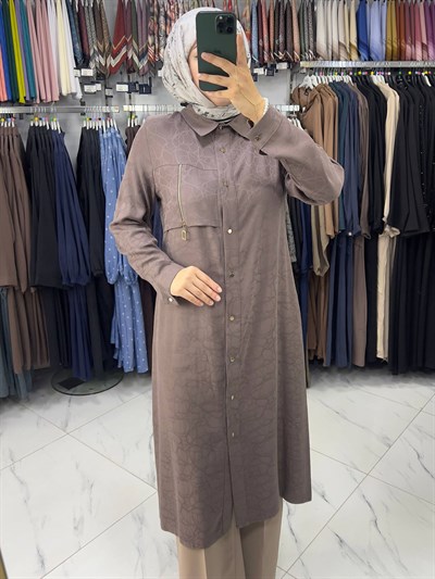 7124 Qetenn Jakar Fermuarlı Tunik VİZON