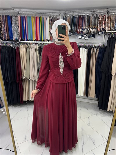 842 Giza Line Abiye Elbise BORDO