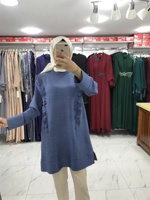 A1346 Haya Havvana Fırfırlı Tunik İndigo