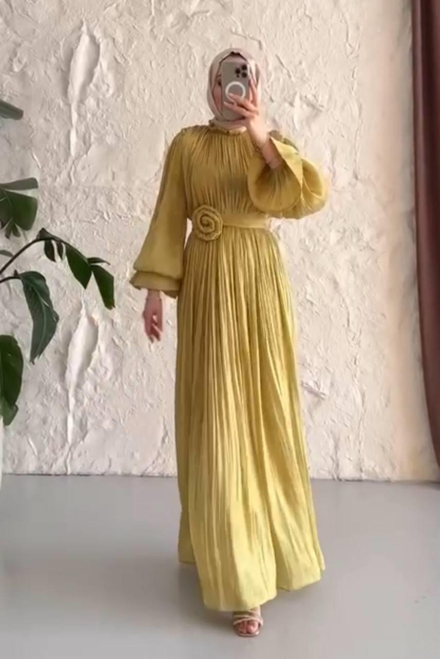 1913 EQOSE Shine Taşlı Elbise YAĞ YEŞİLİ