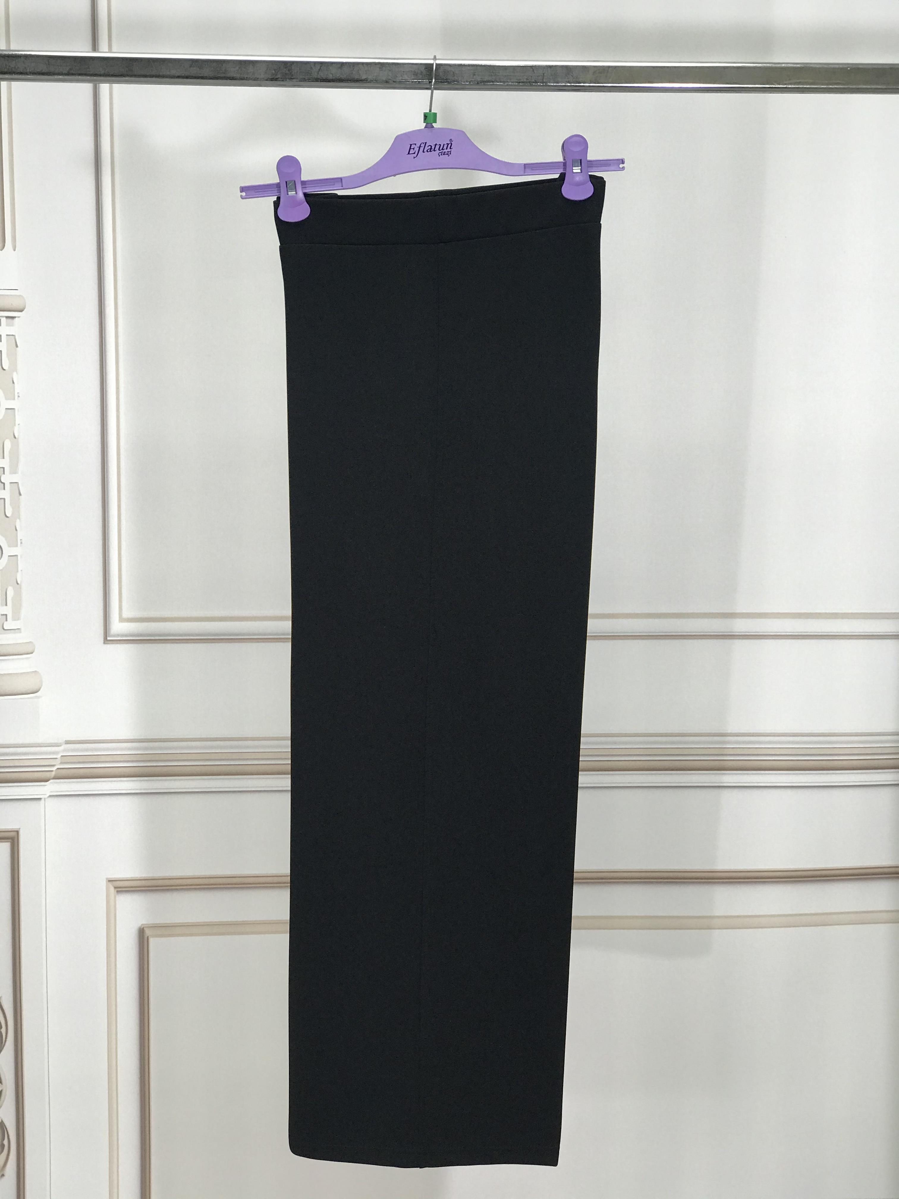 2118 Eflatun Bol Kesim Krep Pantolon Siyah