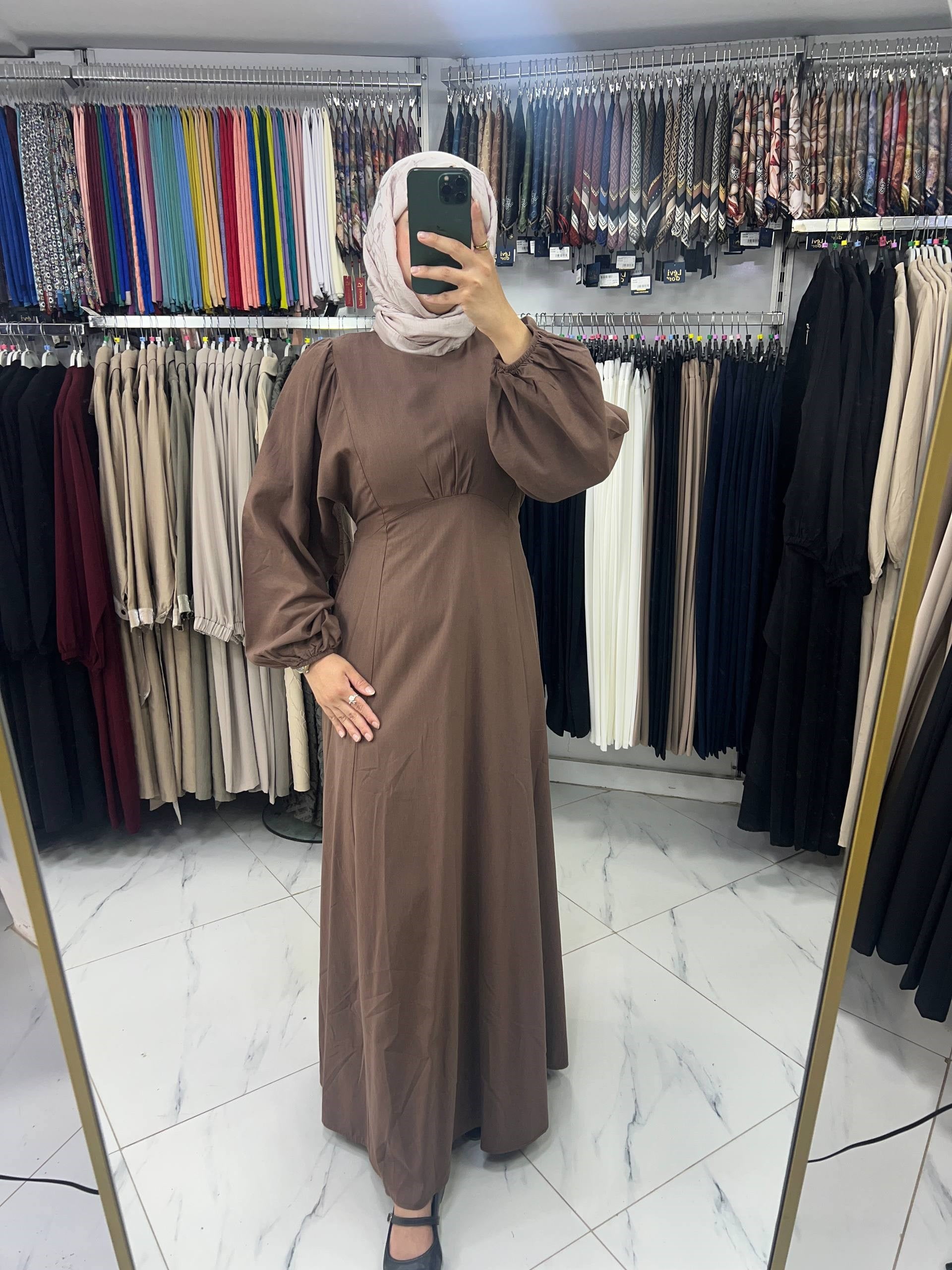 26148 Hooops Toka Detay Elbise KAHVE