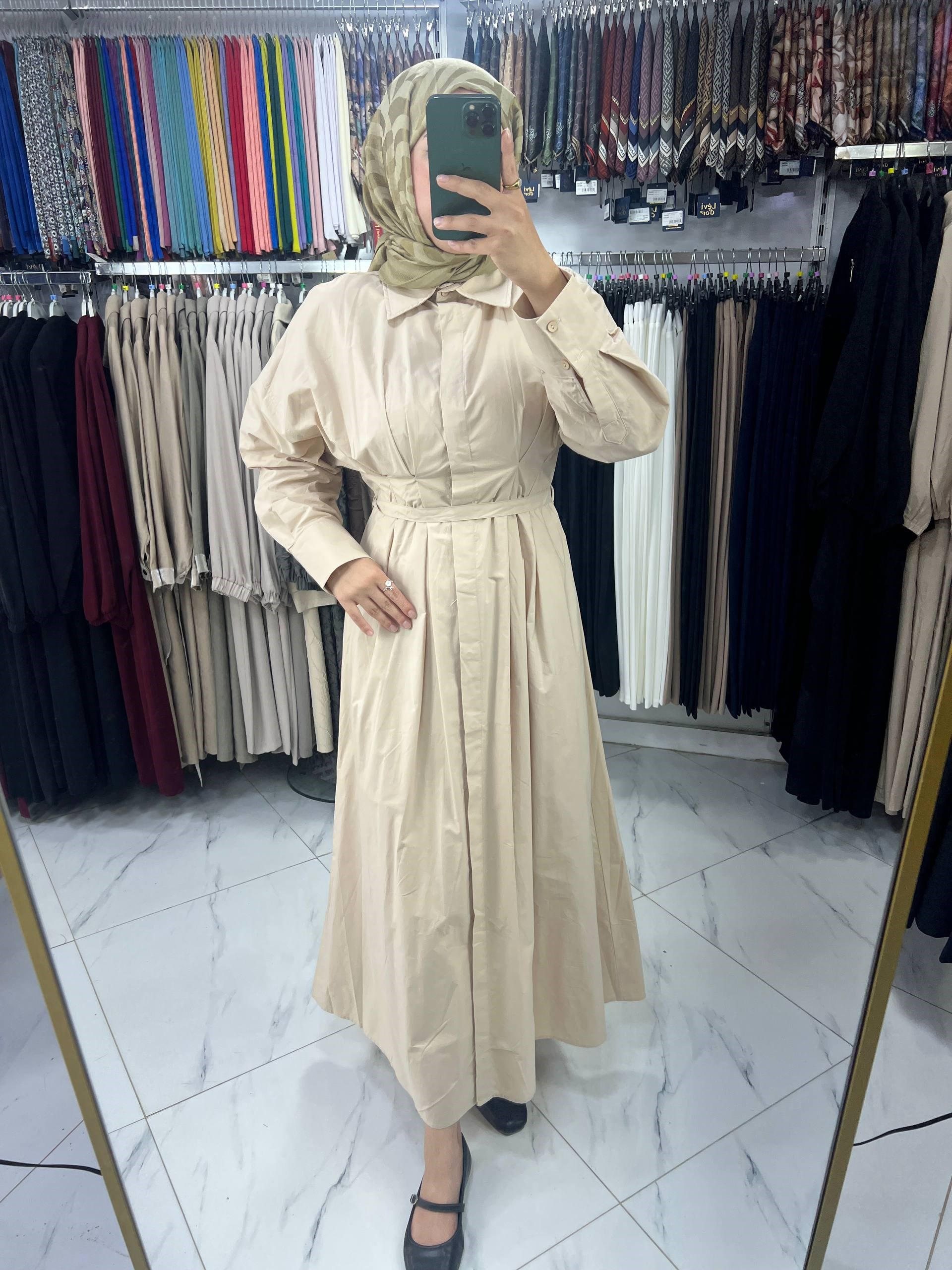 26167 Hooops PİleDetay Gömlek Elbise BEJ