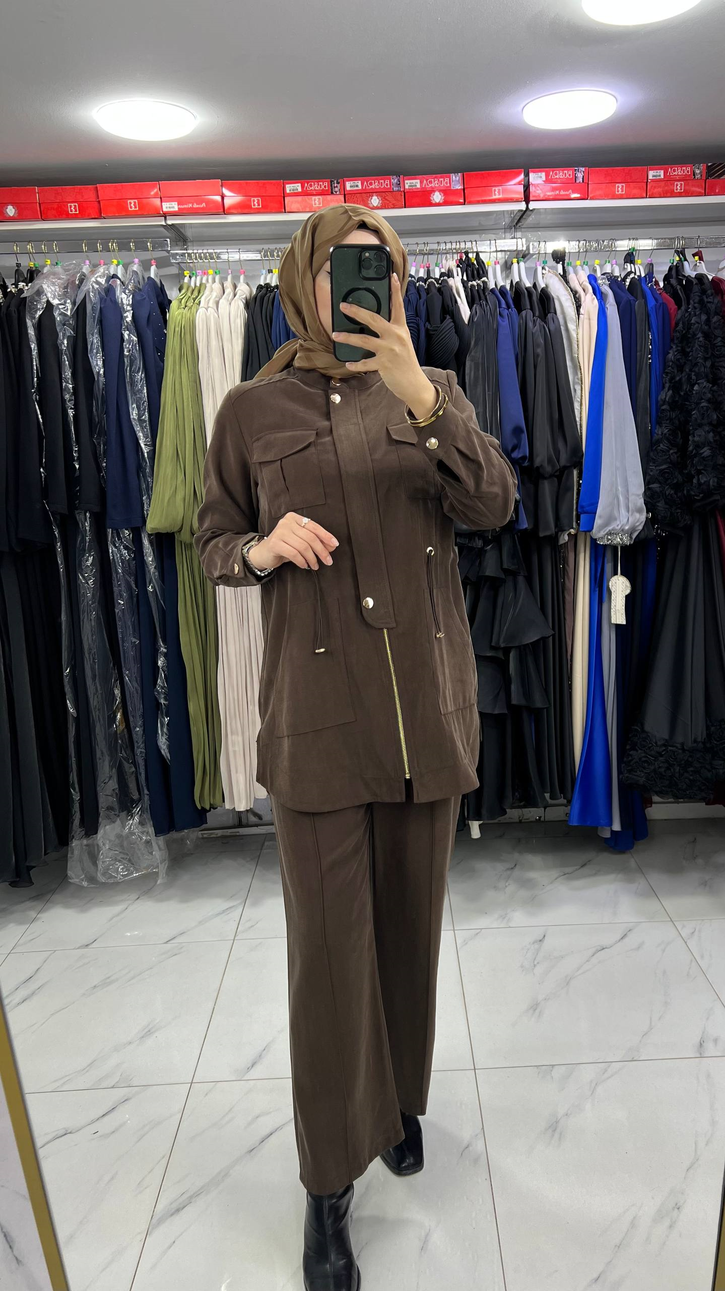 2895 Esvet Tencel Pantalonlu Takım KAHVE