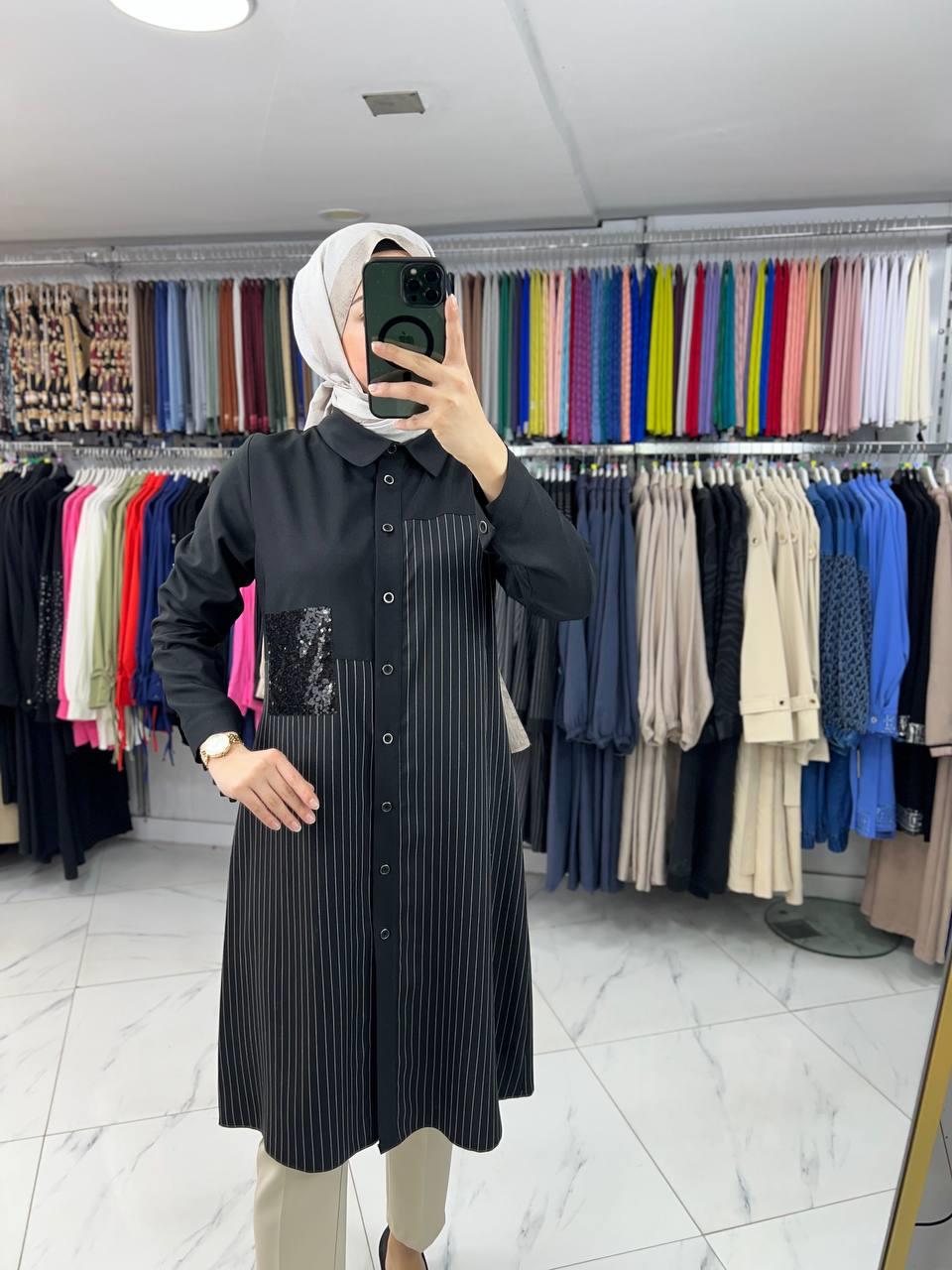 2921 Qetenn Çizgili Tunik SİYAH