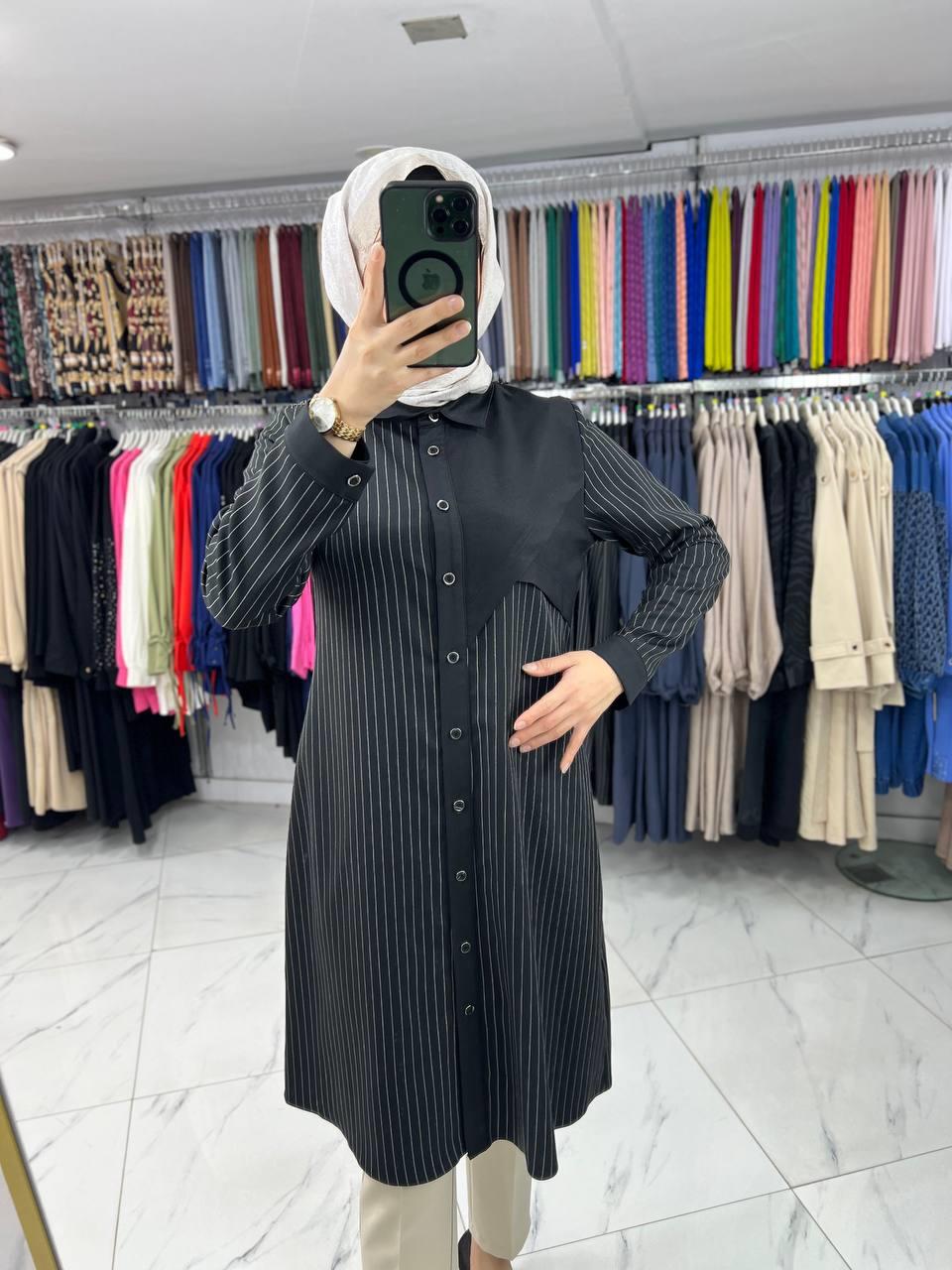 2924 Qetenn Çizgili Tunik SİYAH